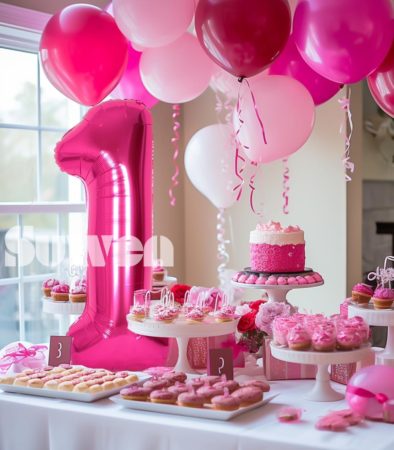 SUWEN 40 Inch Jumbo Hot Pink Number 1 Balloon
