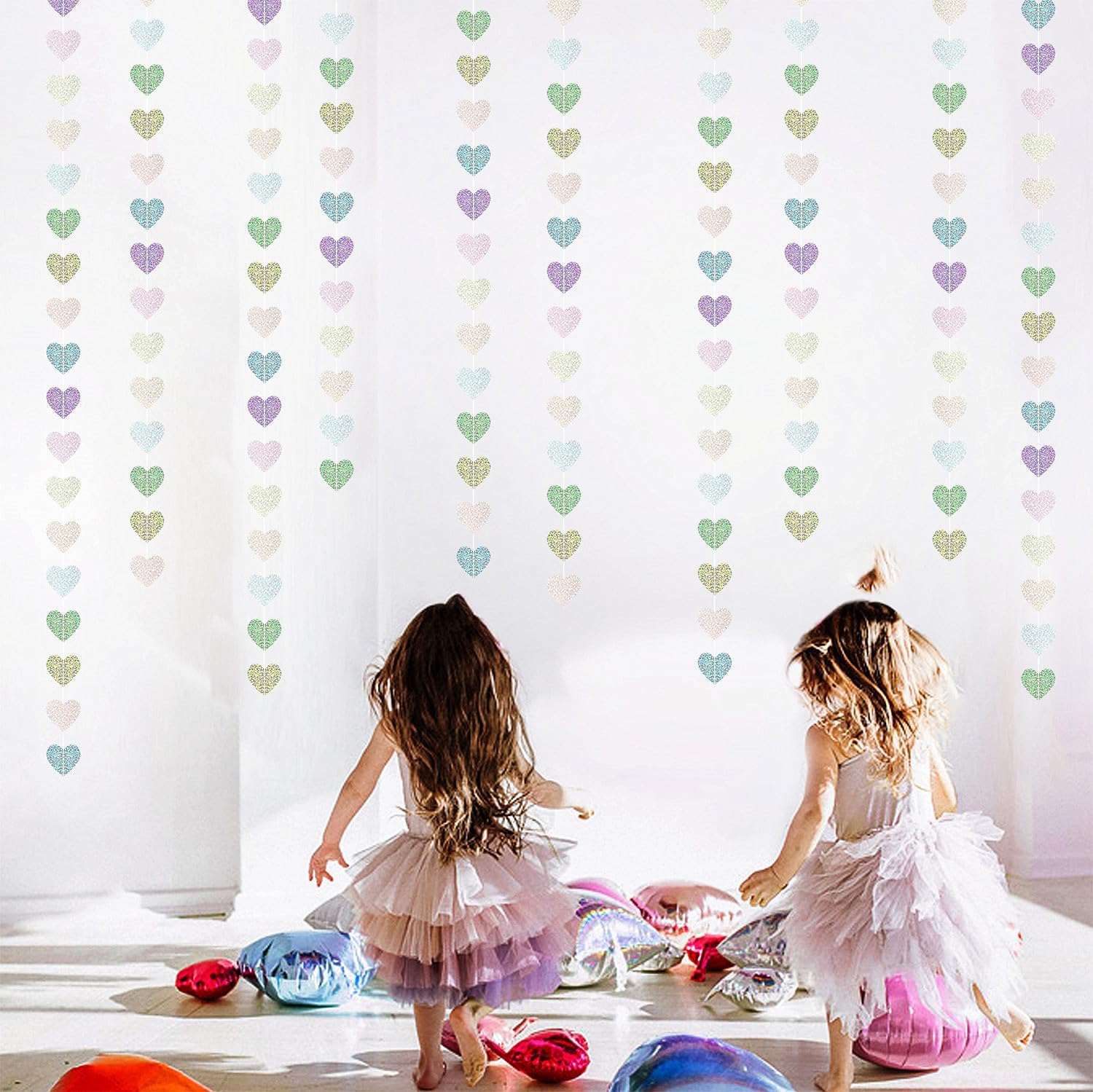Iridescent Holographic Party Garland - 52ft Glitter Streamers Decor Kit