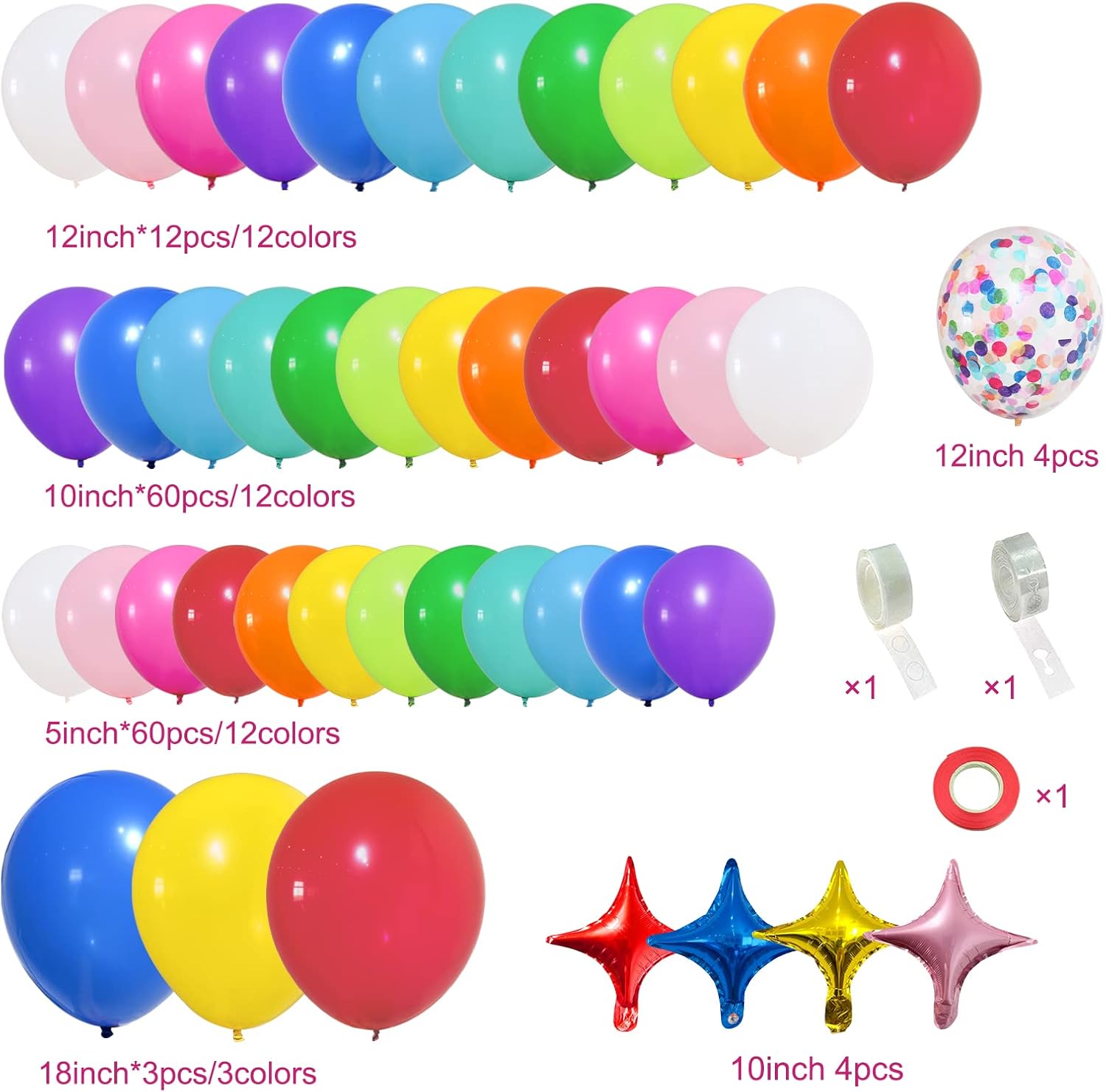 PERPAOL 146pcs Rainbow Balloon Arch Kit with Star Foil Confetti Balloons