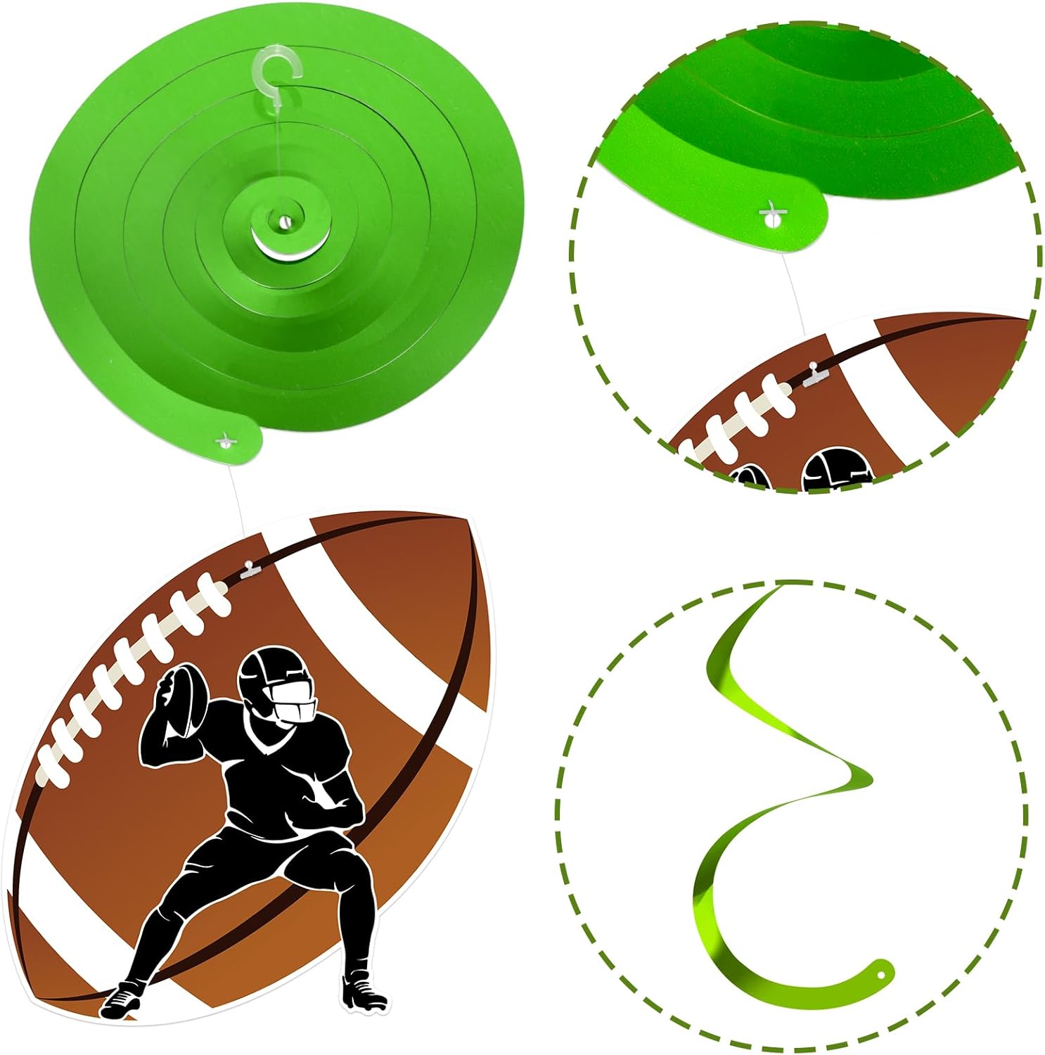 Hooqict Football Birthday Banner with 15 Hanging Swirls