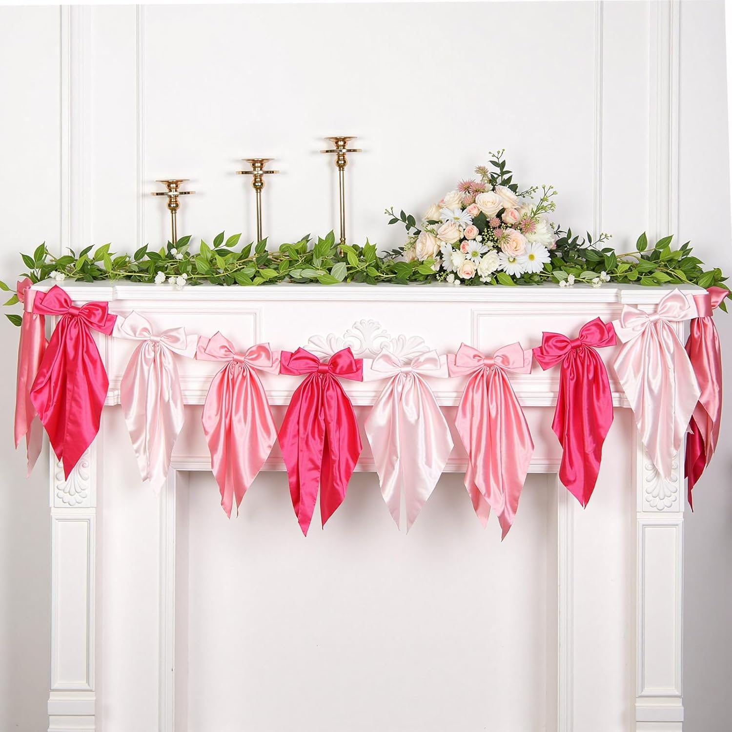 Gradient Pink Bow Garland Banner for Decorations