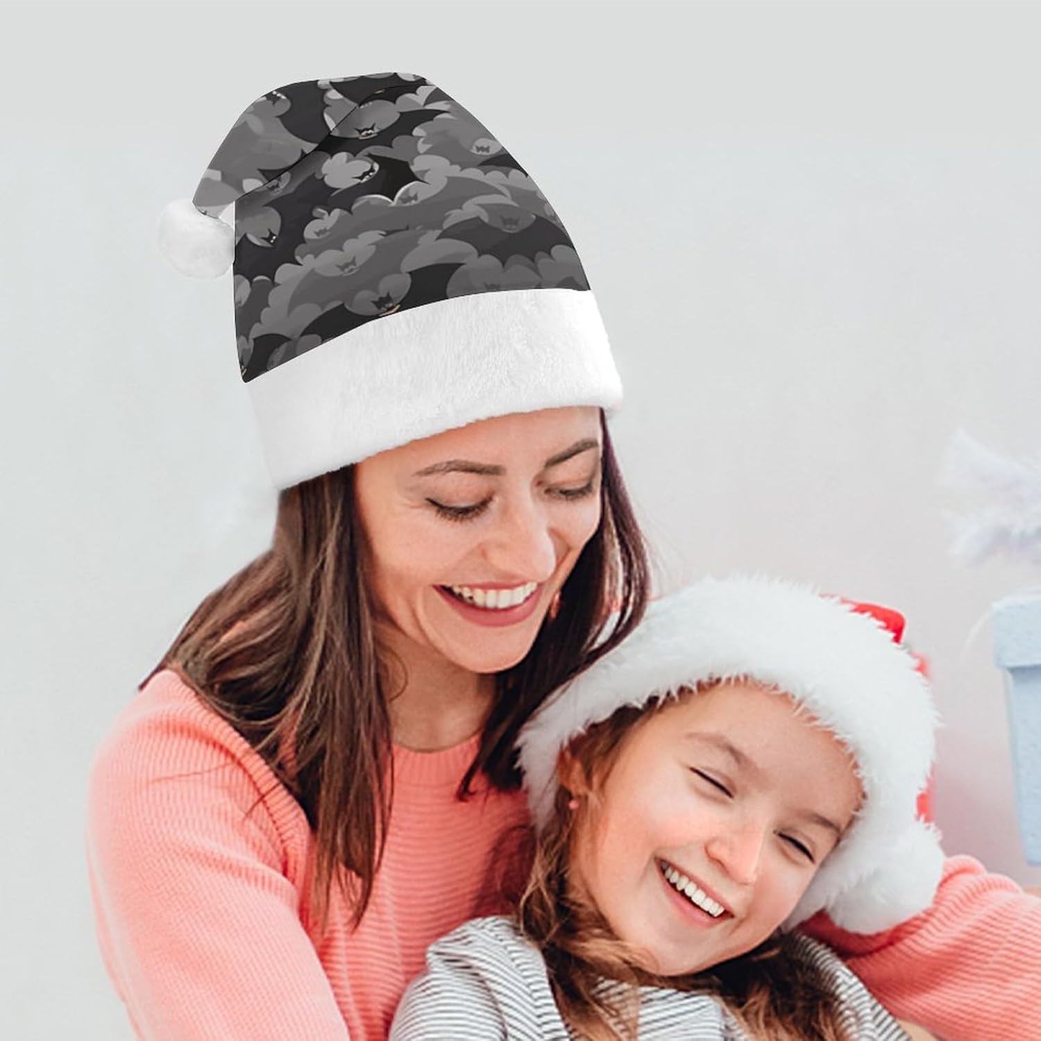 Santa Hat Halloween Bats Grey Christmas Headwear