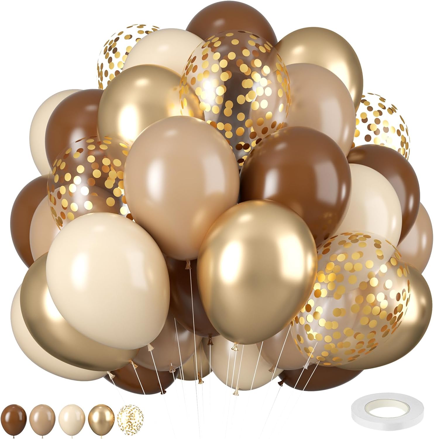 Retro Brown Cream and Metallic Sand Gold Balloons - 12 Inch Set