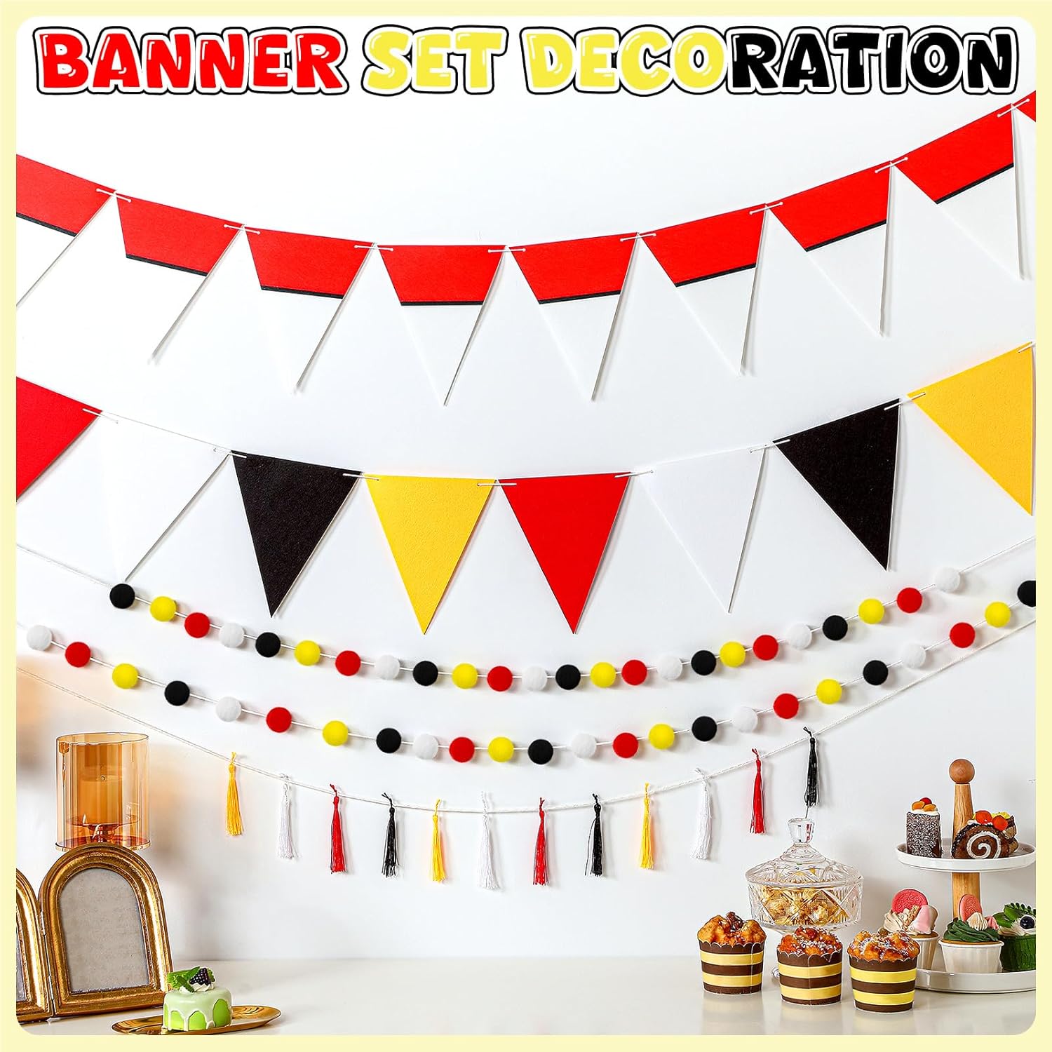 5 Pcs Cartoon Birthday Party Decor Banners Flags