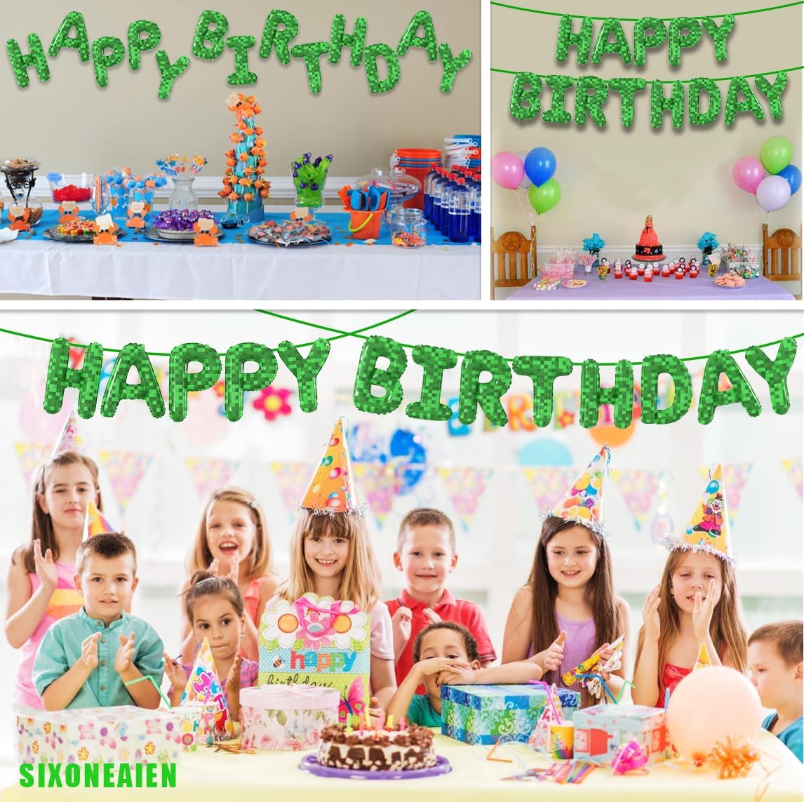 Green Pixel Miner Theme Birthday Foil Balloons