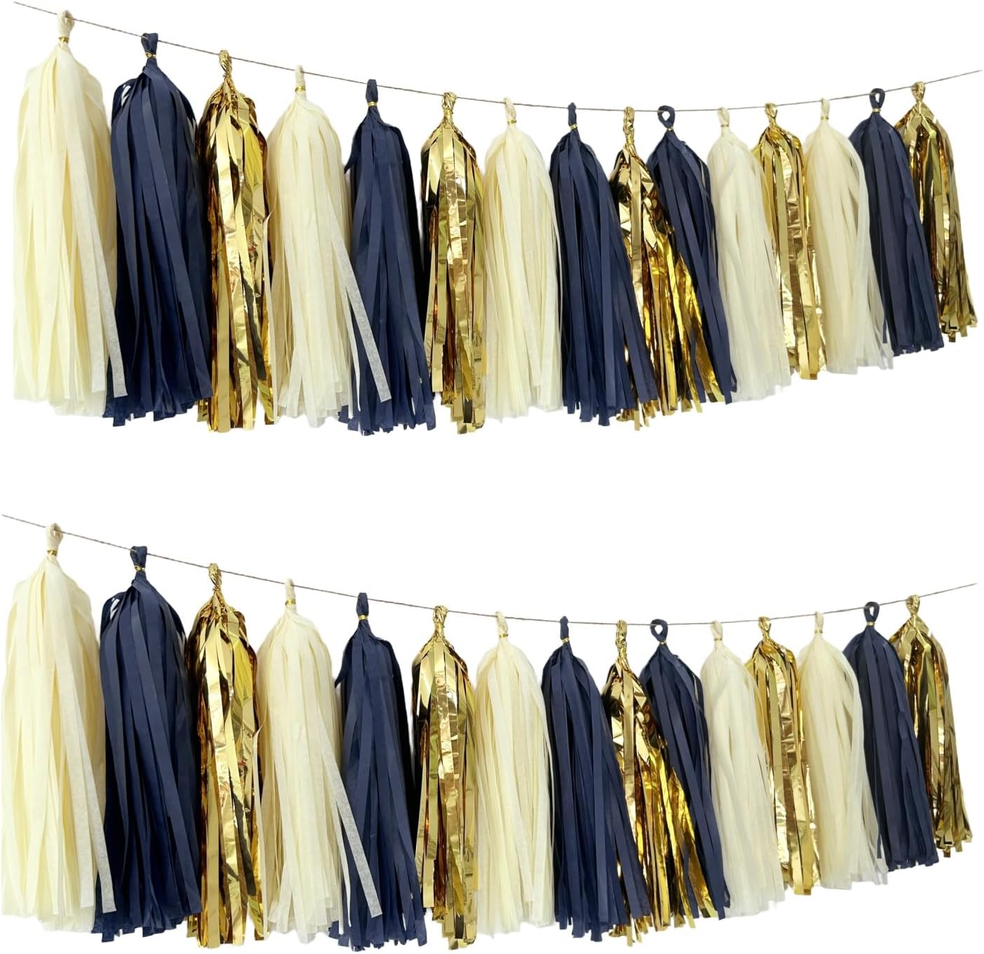 15PCS Navy Blue Gold Mylar Tassel Garland DIY Kit