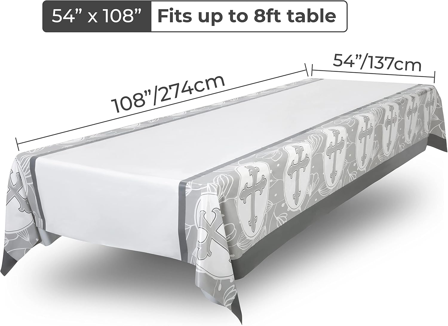 ROYAL BLUEBONNET Gray Cross Tablecloth Set of 2 for Baptism Party