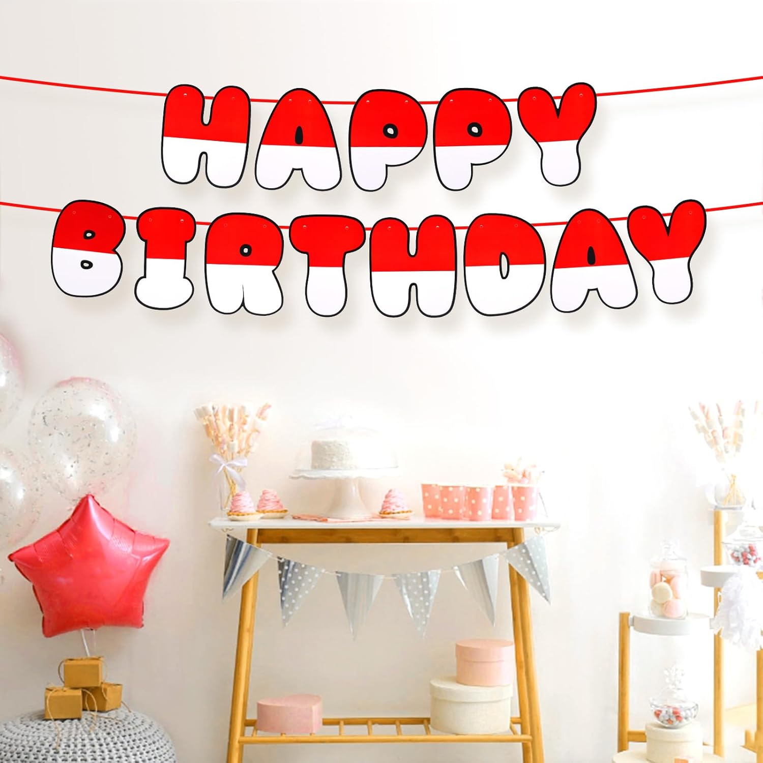 2pcs Cartoon Red White Banner Bunting Decorations