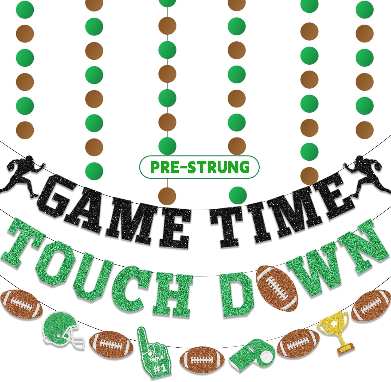 4Pcs Glitter Green Football Party Banners with Hanging Straps