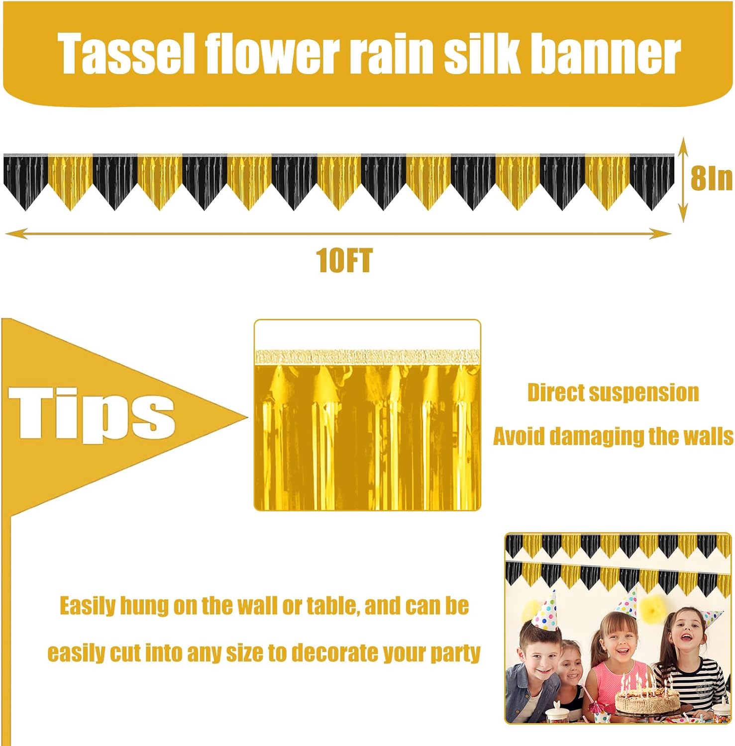3P Black Gold Metallic Foil Fringe Banners