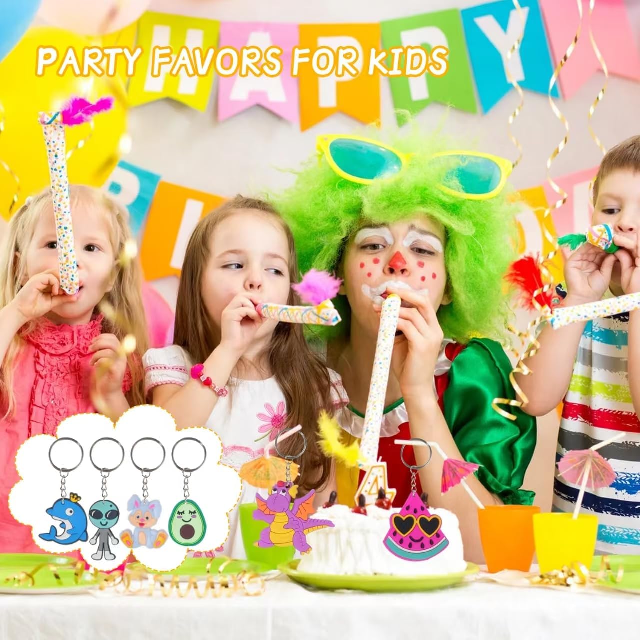 65 PCS Cute Keychains for Kids Party Favors