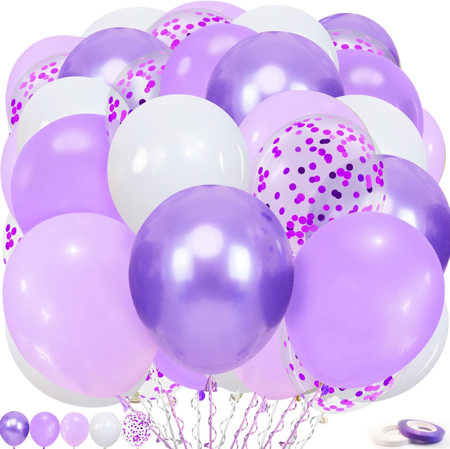 Lavender Purple Balloons Set with Confetti and Ribbons