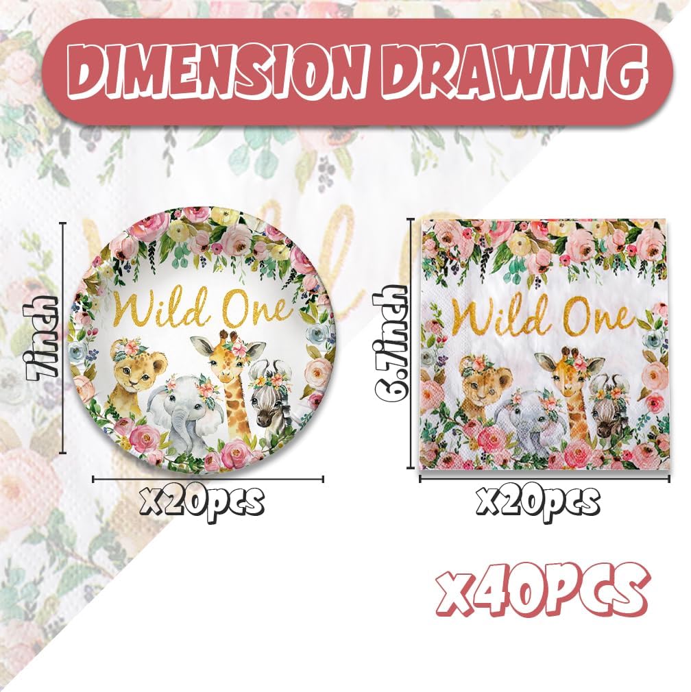 40PCS Wild One Animal Party Supplies Set