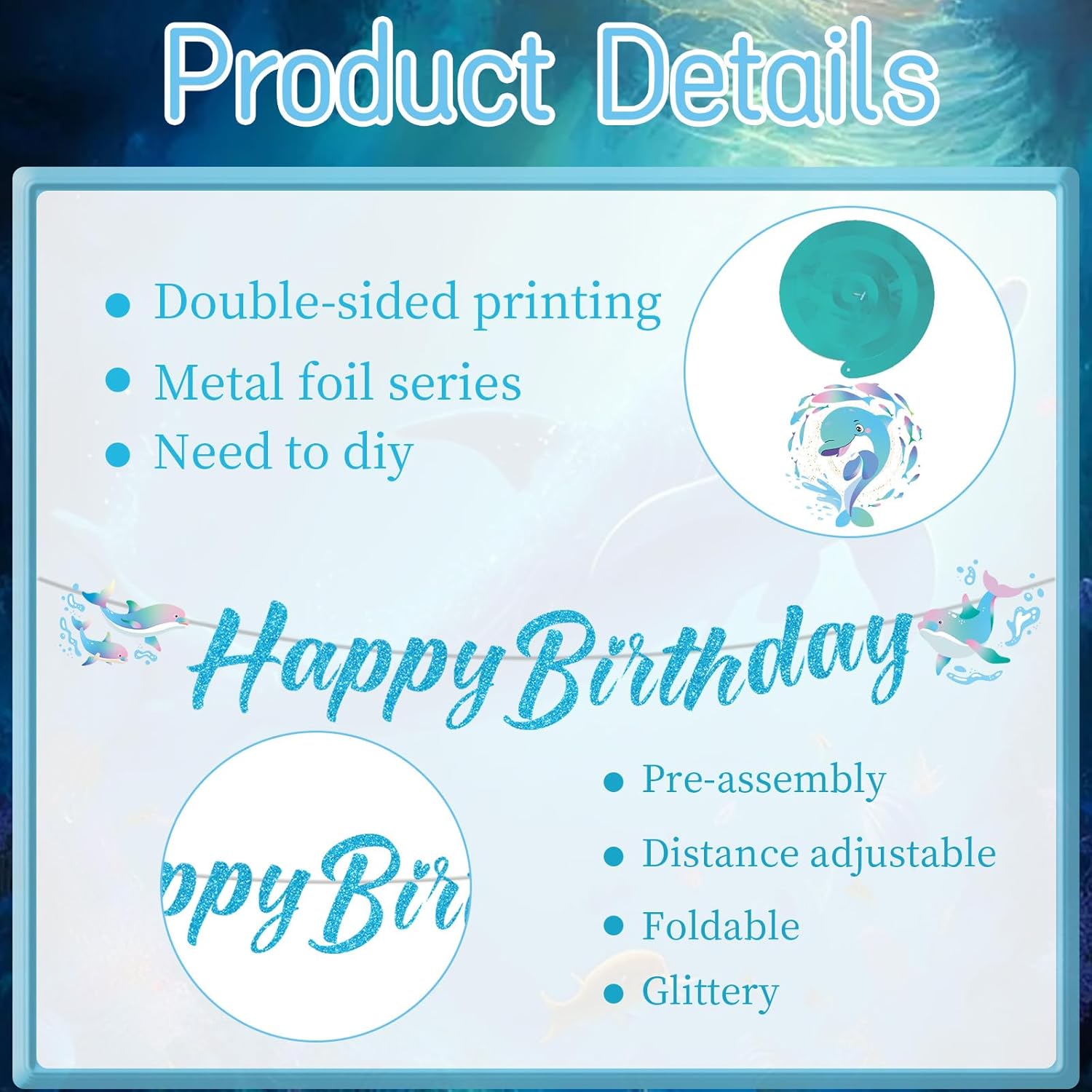 Dolphin Birthday Decorations 10PCS Banners with Swirls