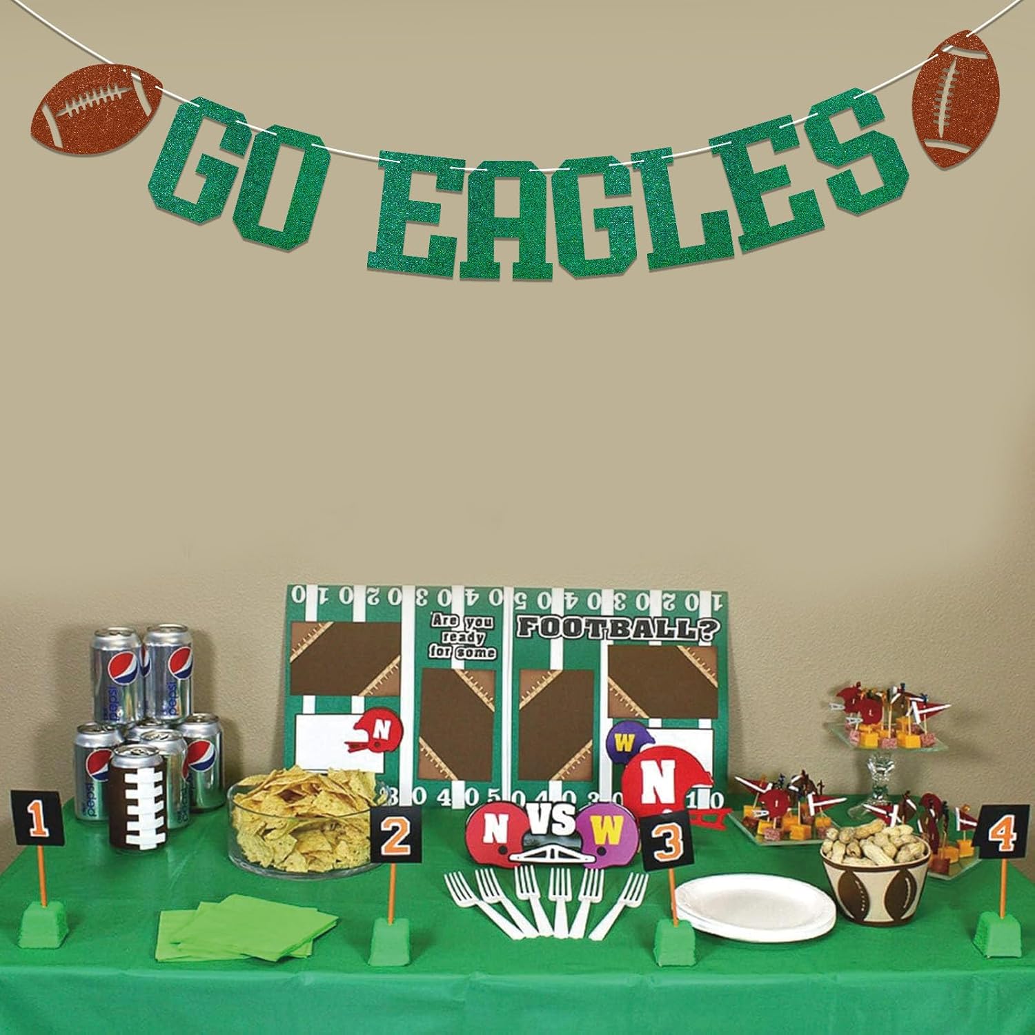 Go Eagles Banner Football Party Decor Green Glitter