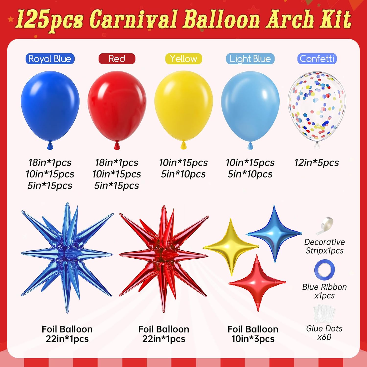 125pcs Carnival Balloons for Birthday Party Decorations