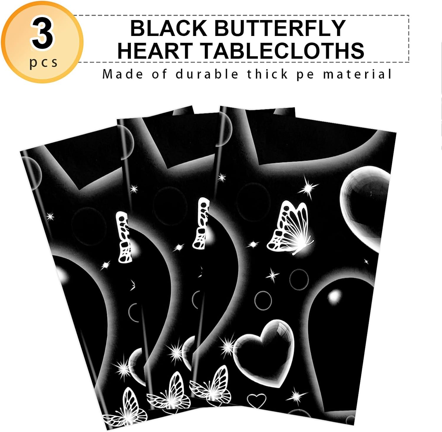 PHOGARY Black Heart Table Cloth 3 Pack 51x87 Inches