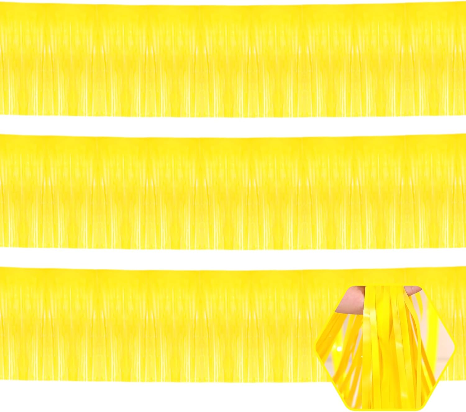 3 Pack Yellow Metallic Foil Fringe Garland for Decorations
