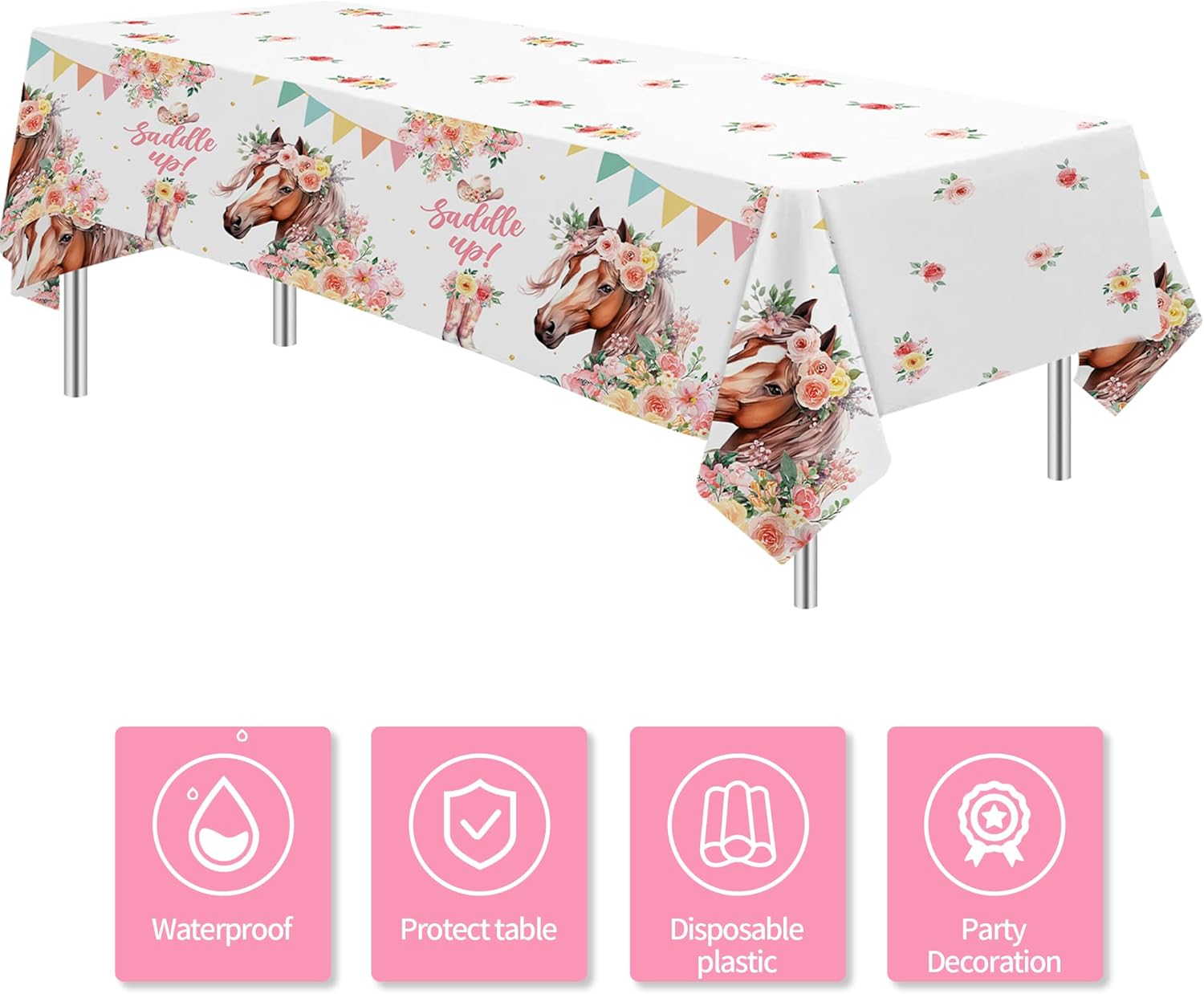 Owelleny Cowgirl Party Decorations Tablecloth 3Pcs Set