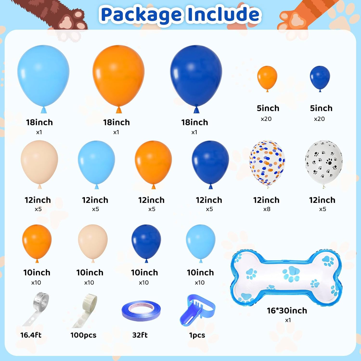 121Pcs Blue Birthday Balloon Garland Kit for Kids Parties