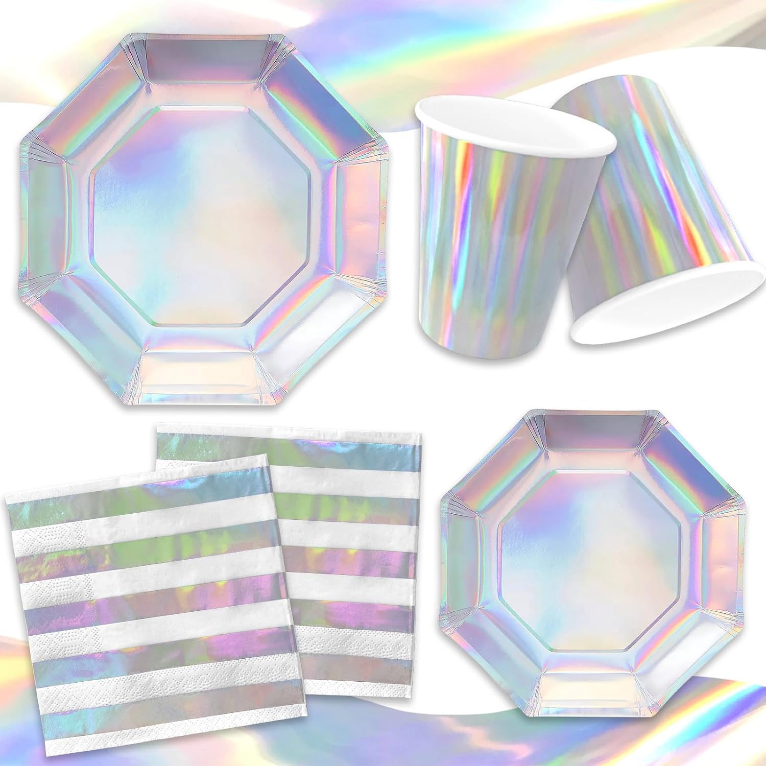 Gatherfun Iridescent Party Plates Set of 16