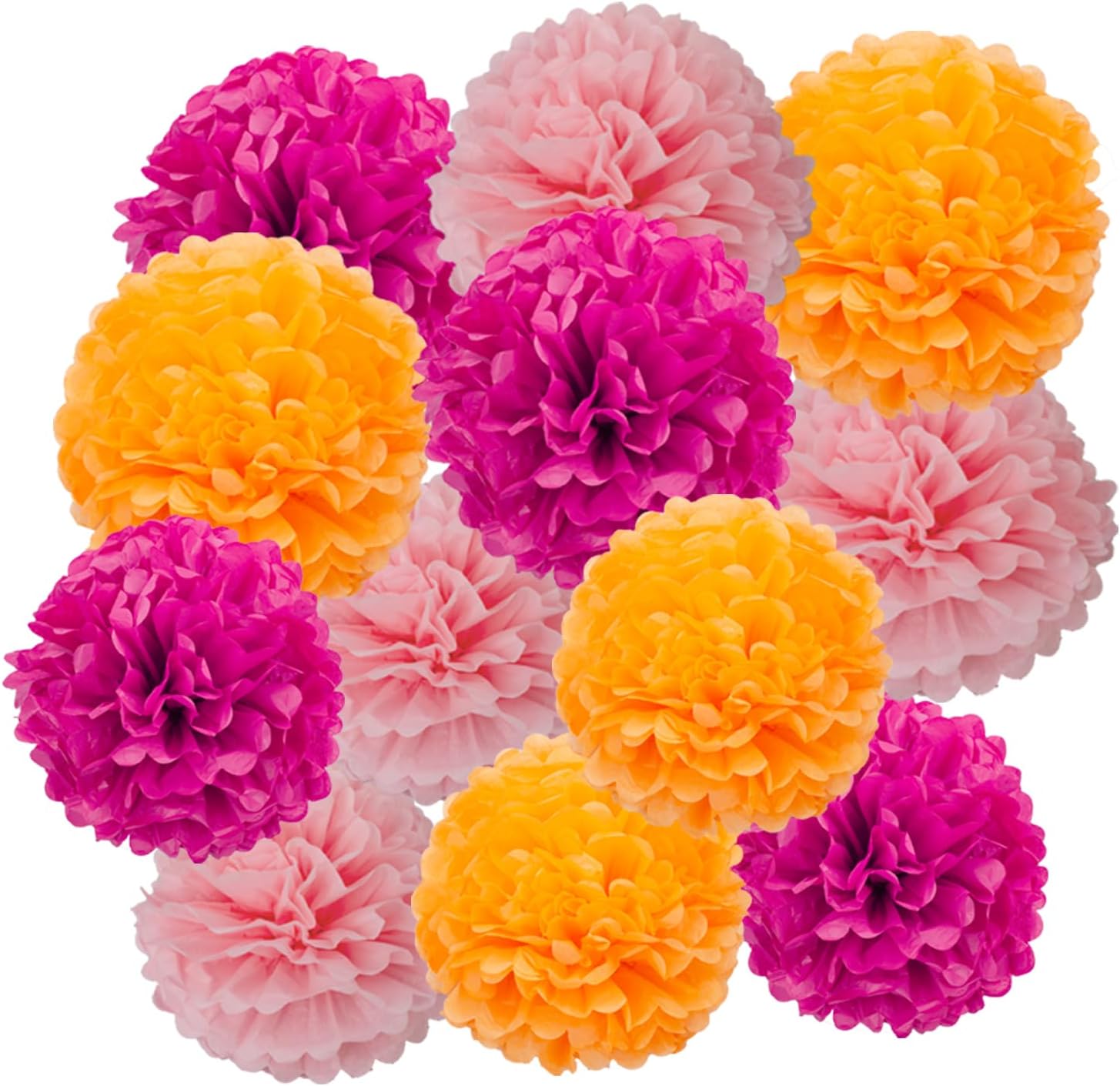 Hot Pink Orange Tissue Pom Poms DIY Decor Kit