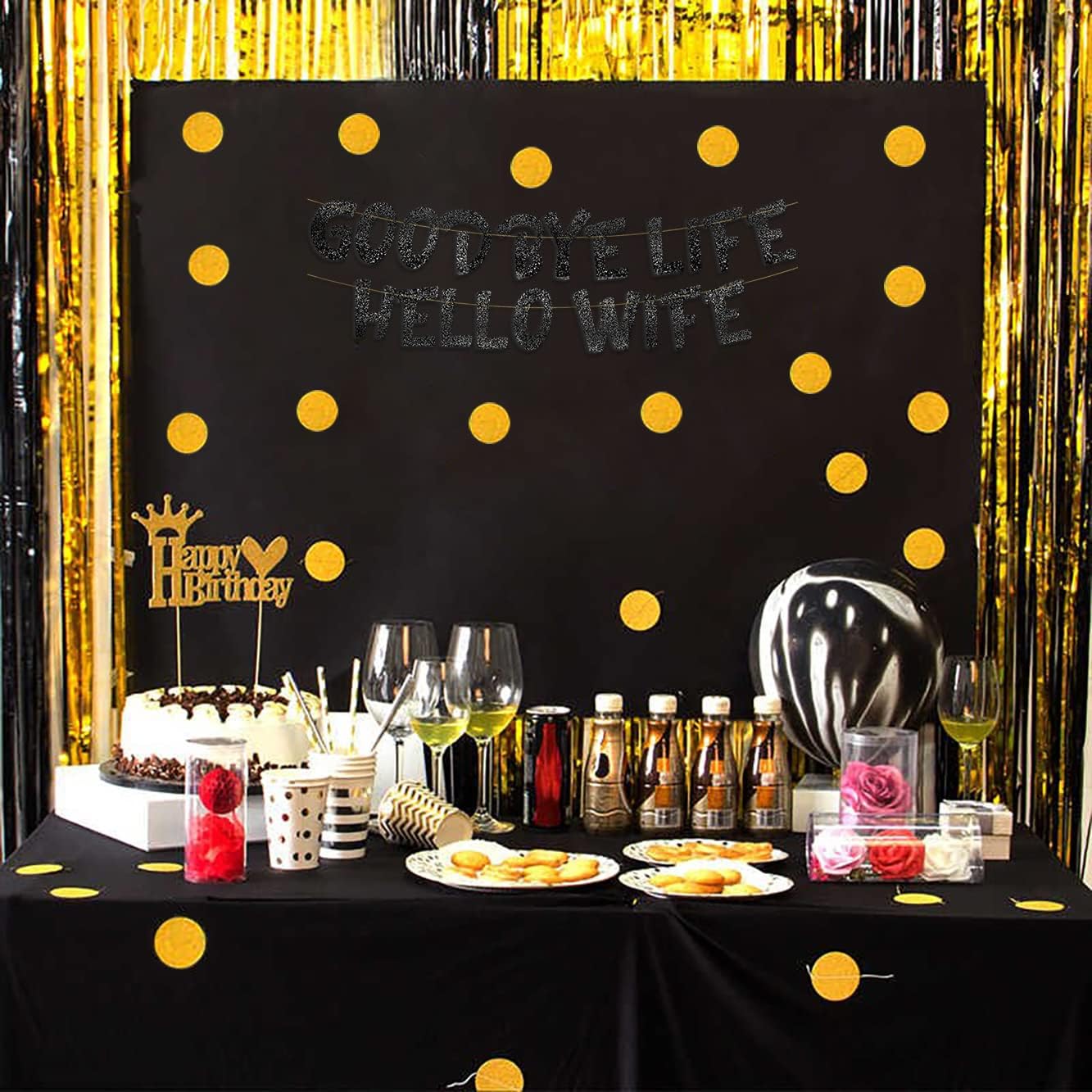 Goodbye Life Hello Wife Black Glitter Banner for Bachelor Party