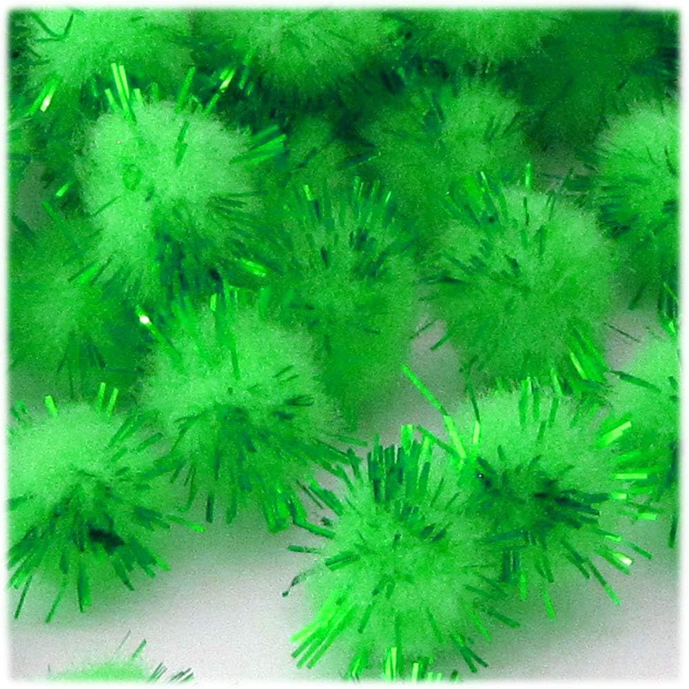 The Crafts Outlet Chenille Sparkly Pom Poms Green Porcupine 25mm 500pc