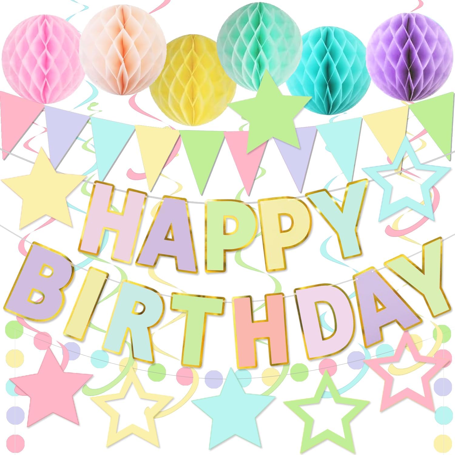 Macaron Birthday Decorations Set - Banners Garland Balls and Streamers