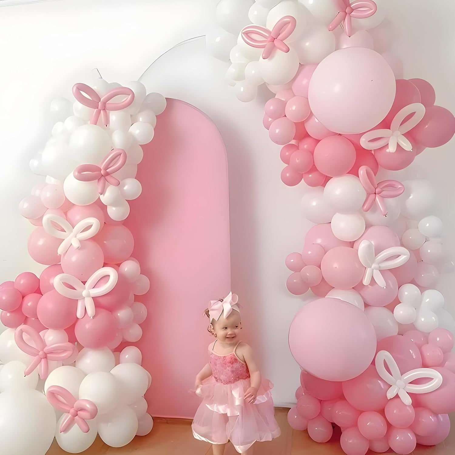 Pink Bow Balloon Arch Kit 91 Pcs Birthday Decor