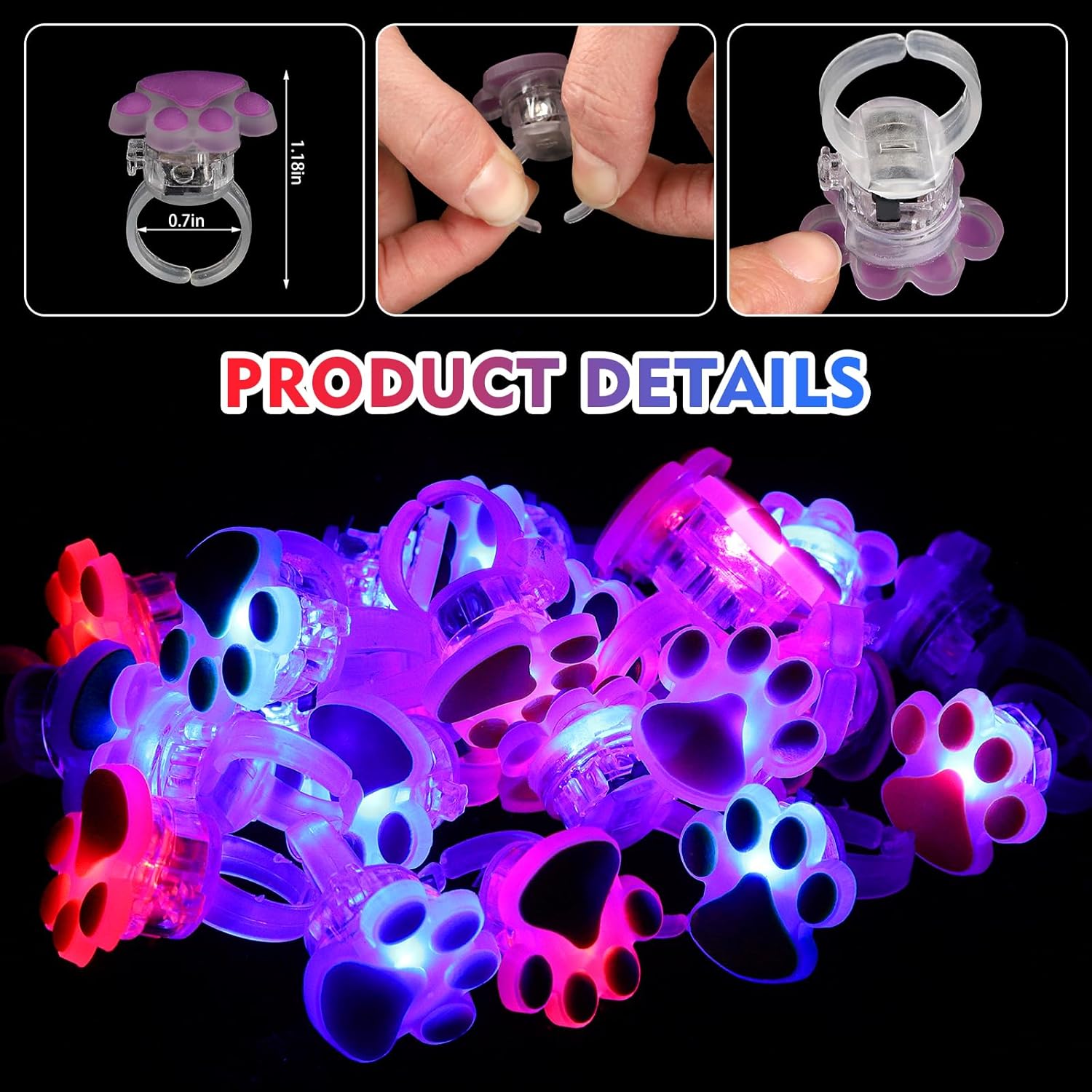 TUWUNA Paw Print LED Light Up Rings 24 Pcs Party Favors