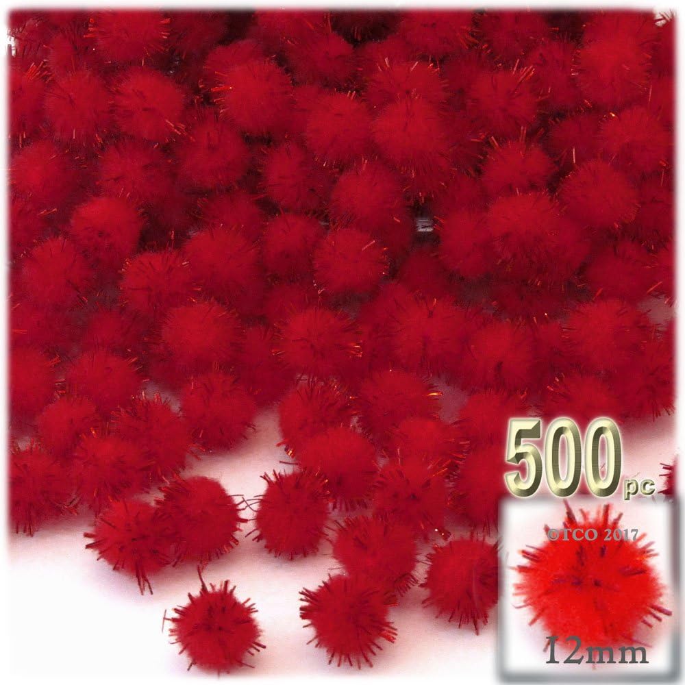 The Crafts Outlet Chenille Sparkly Pom Poms Red 05 Inch 500 Pc