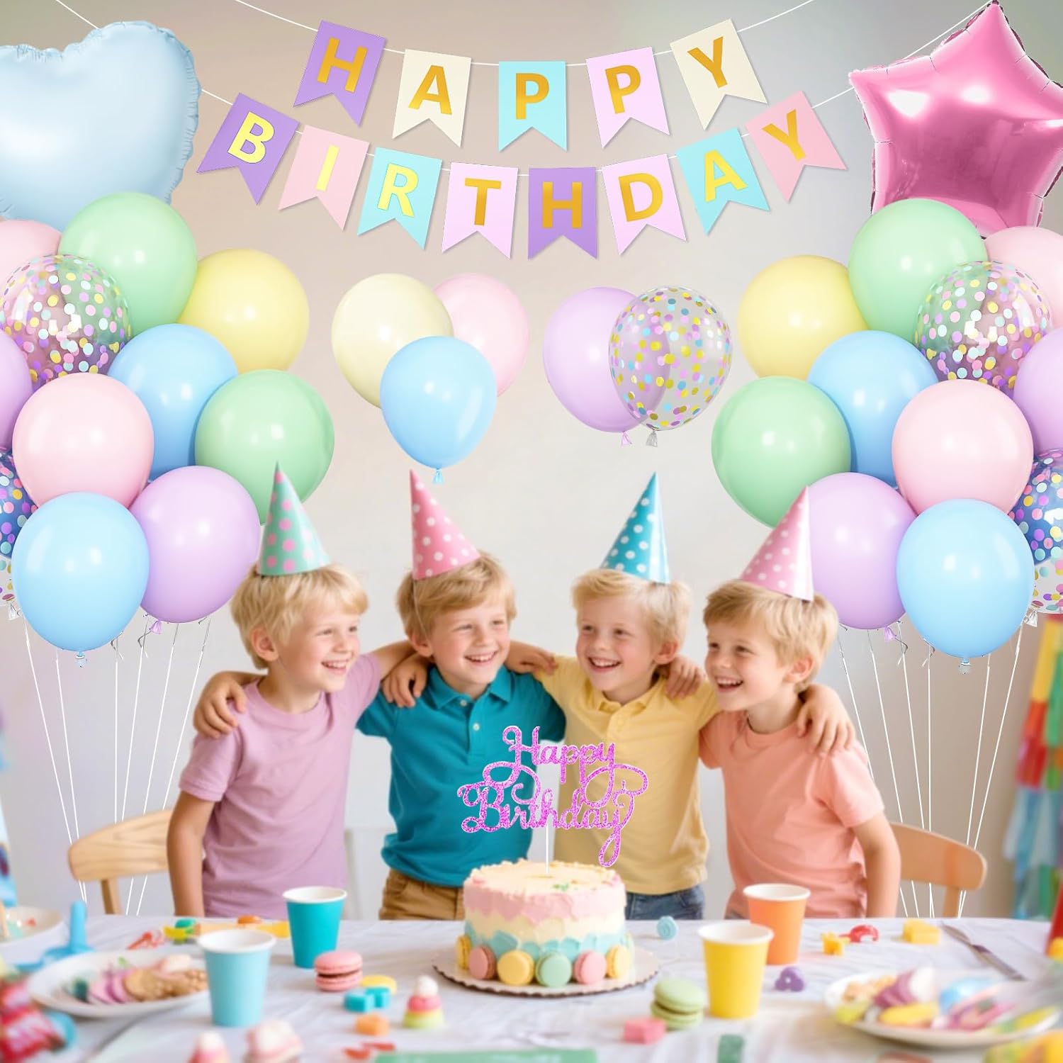 Vibzox Pastel Birthday Balloons Decor Set