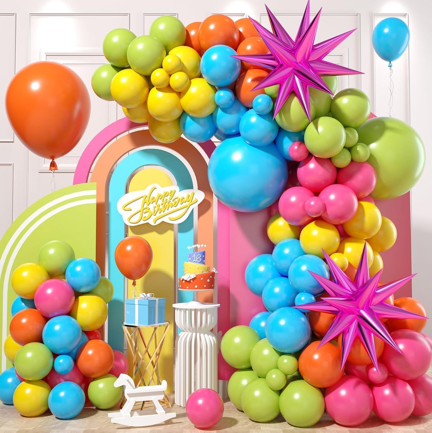 Rainbow Balloon Arch with 22in Star Foil Balloons