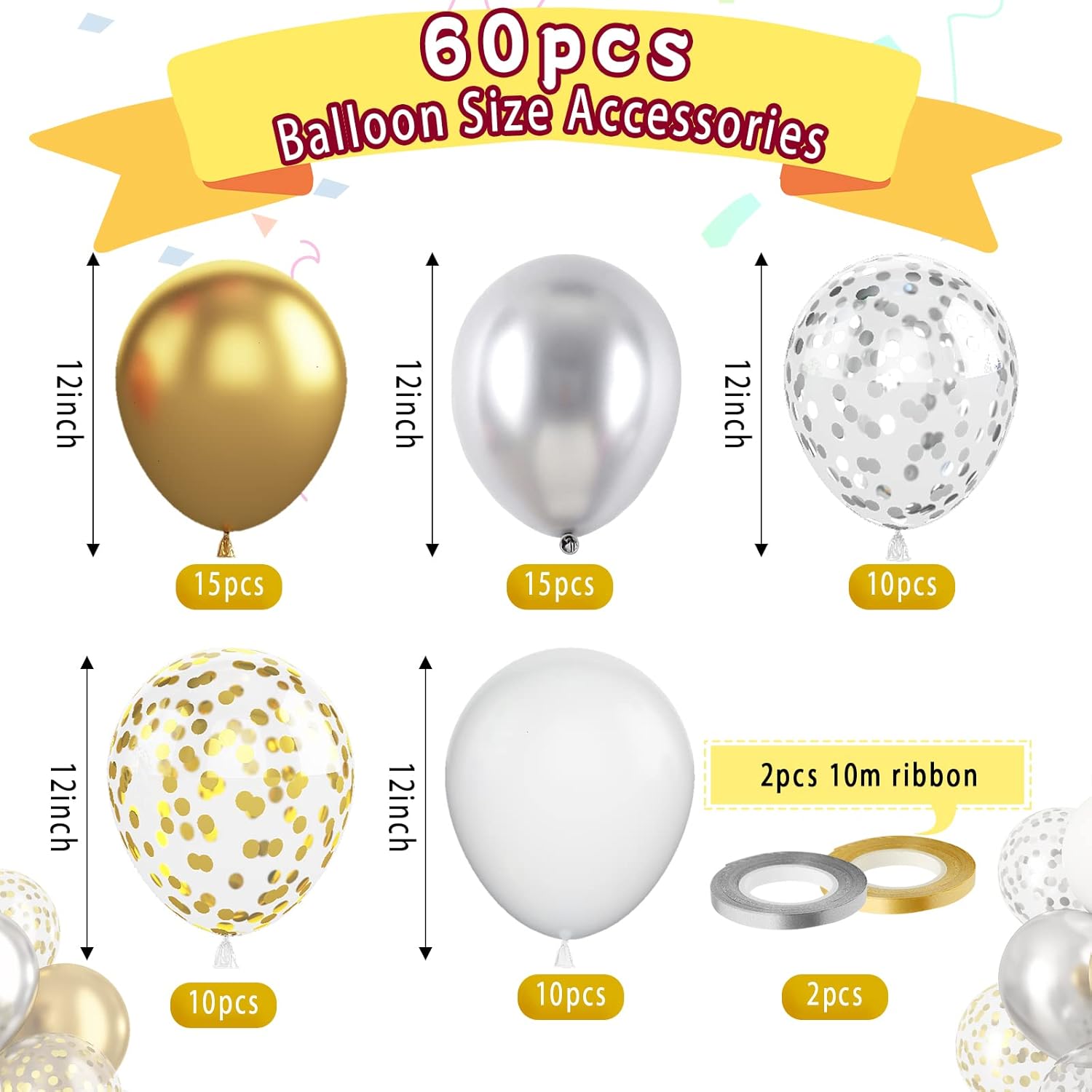 Paready 60 Pcs 12 Inch Metallic Balloons Set