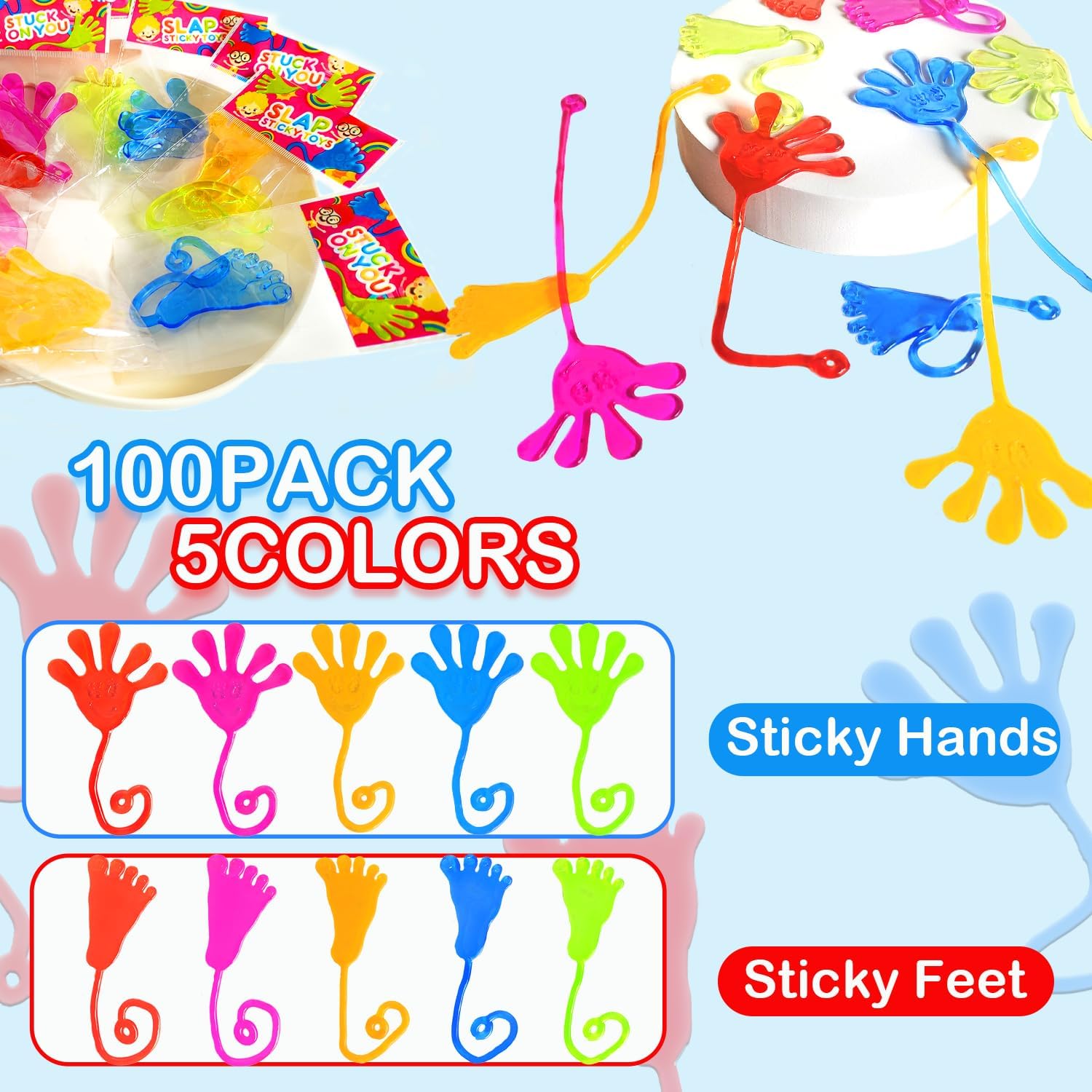100 pcs Sticky Hands Feet Party Favors for Kids