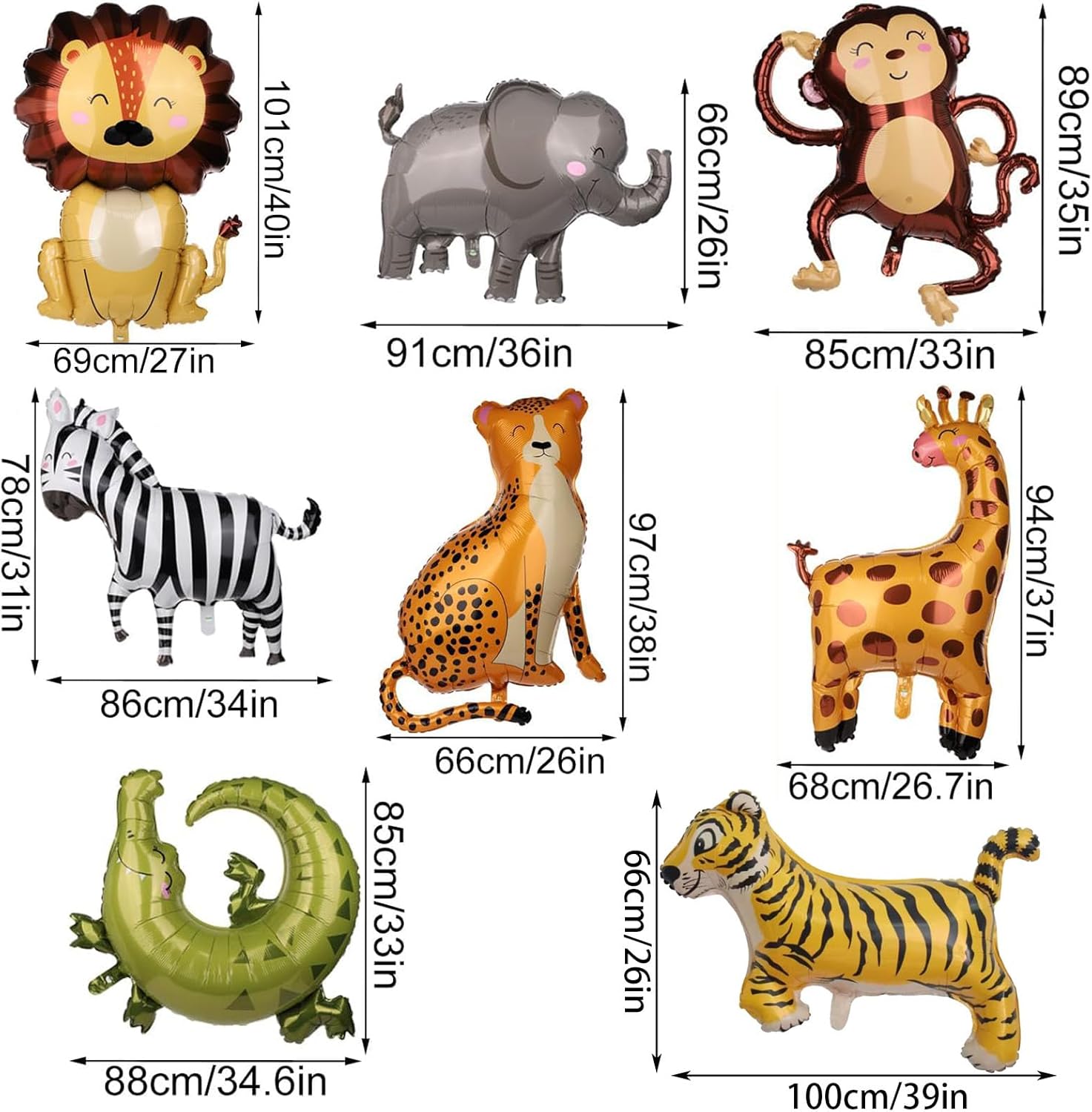 SAMOKA Large Safari Animal Balloons 8PCS 34-40 Inch