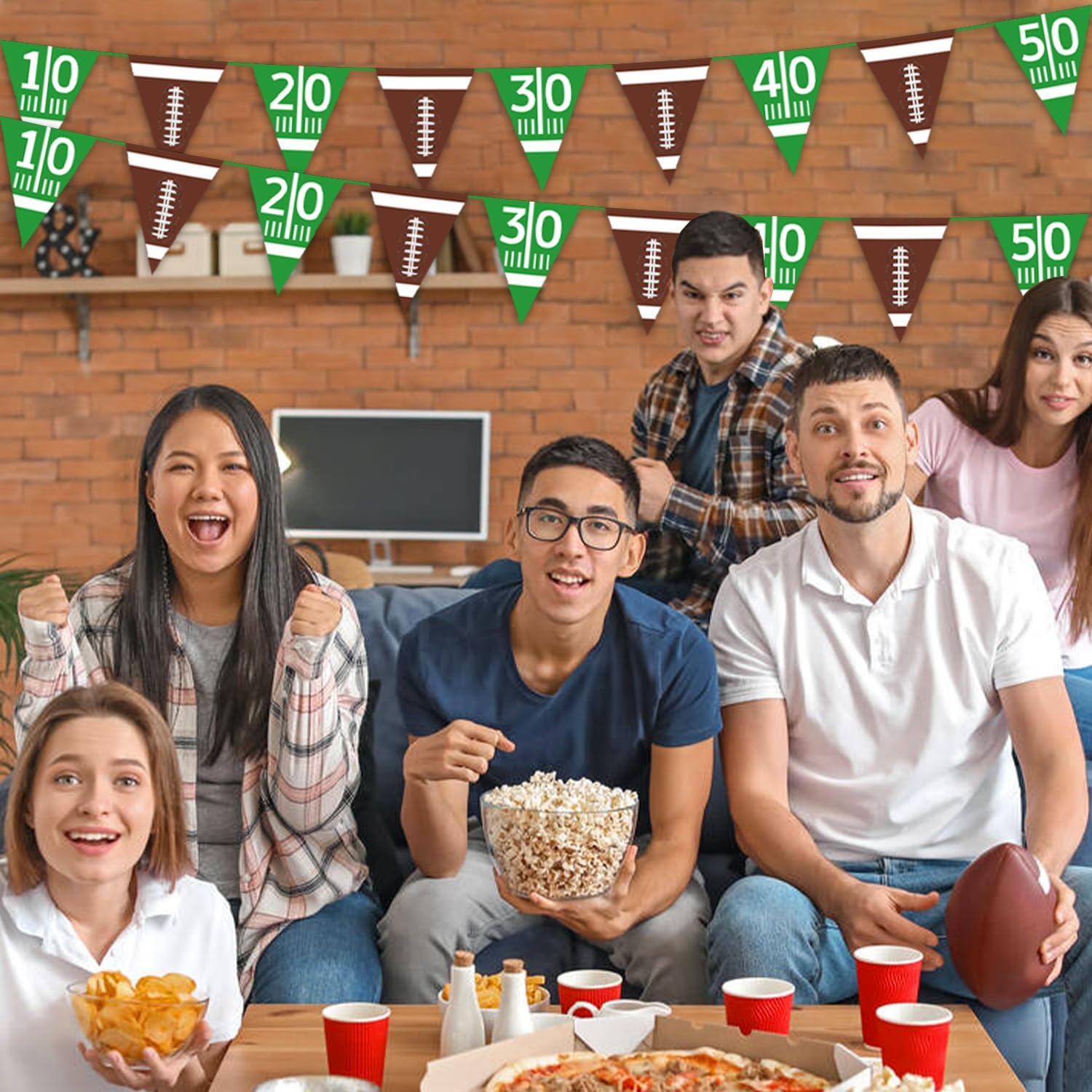 Oigco Football Party Decor Bunting Triangle Flags