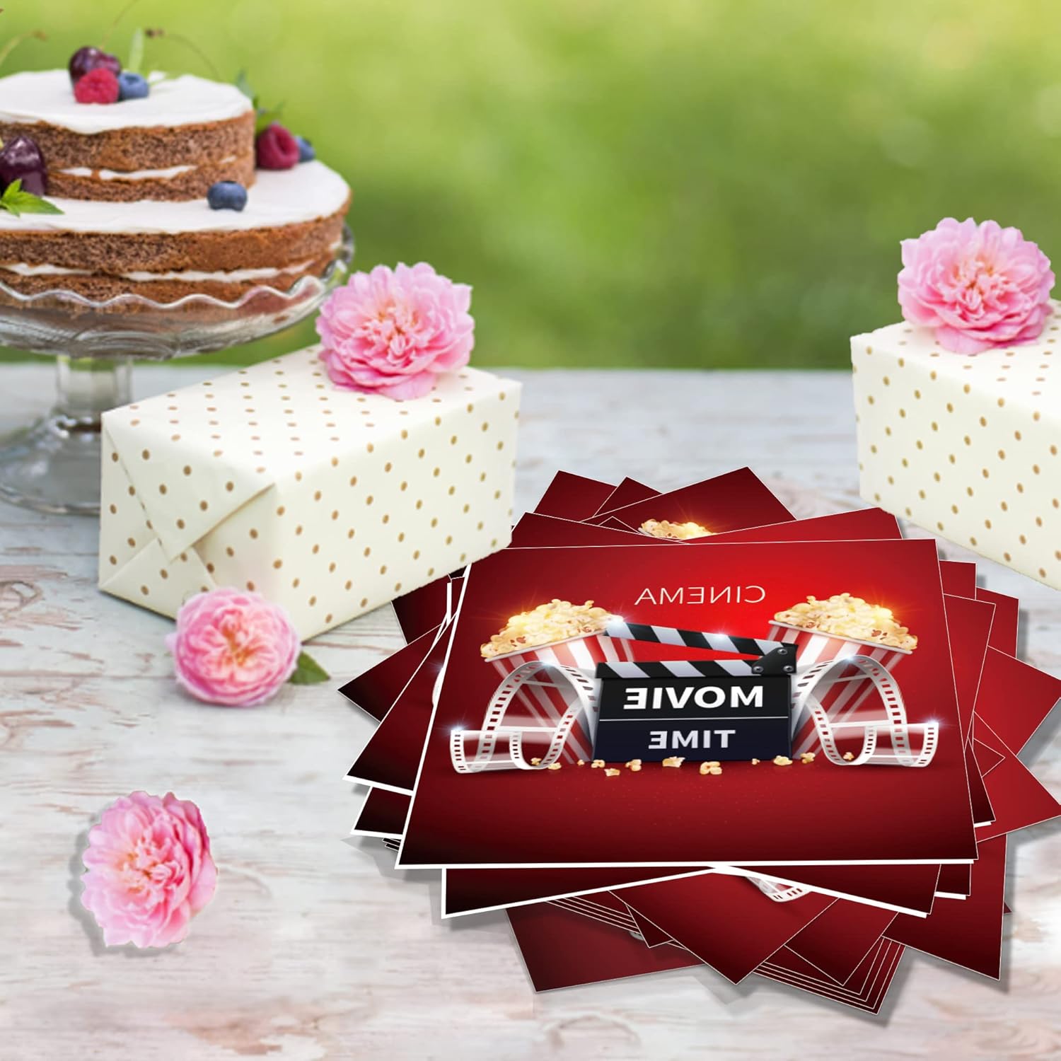 Movie Night Themed 24-Person Paper Plates Napkins Set