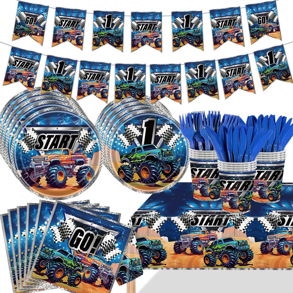 Monster Truck Birthday Party Decorations Set for 24 Guests