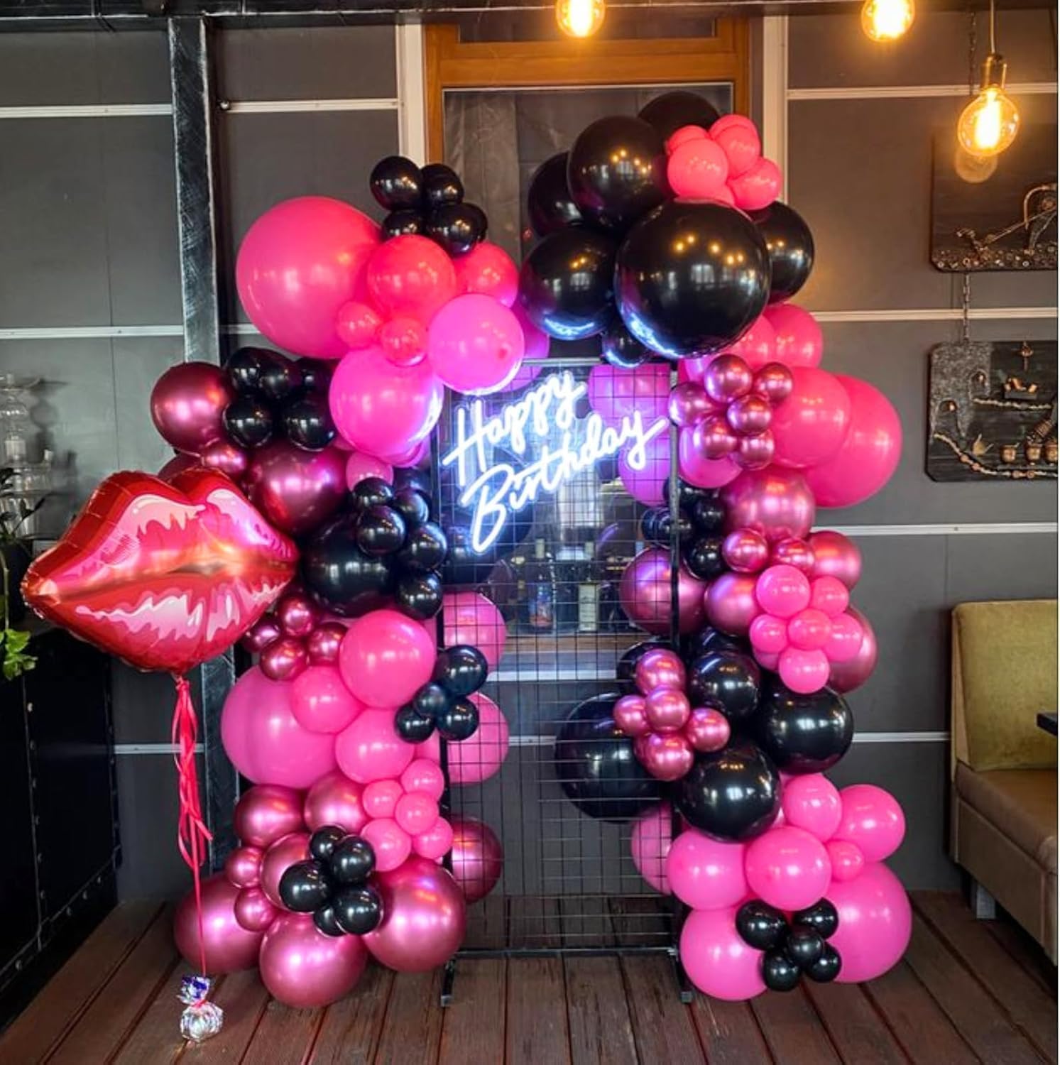 Pink and Black Balloons 60PCS Decor Set for Parties