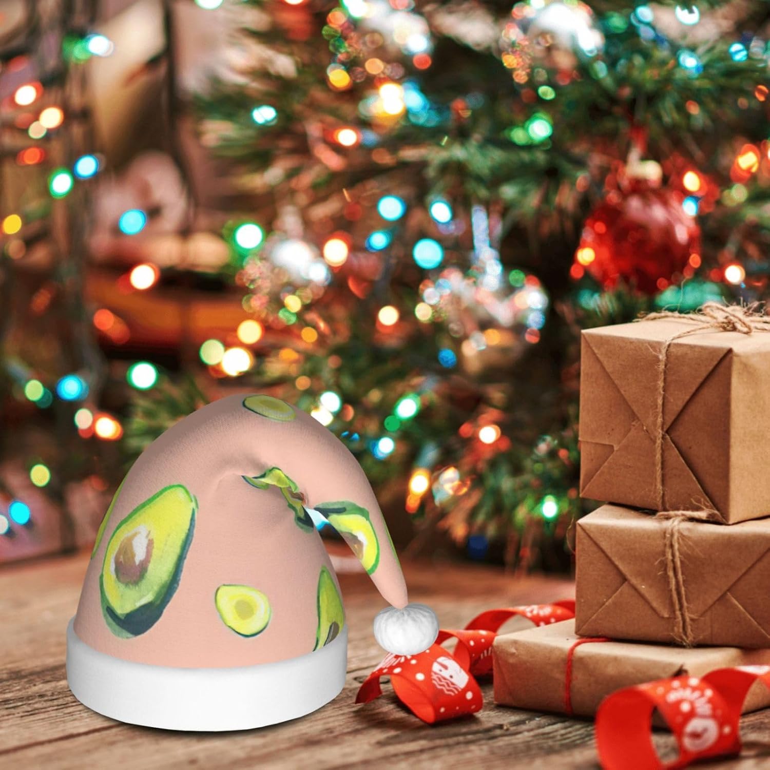 QINZHENG Personalized Santa Hat with Avocado Print
