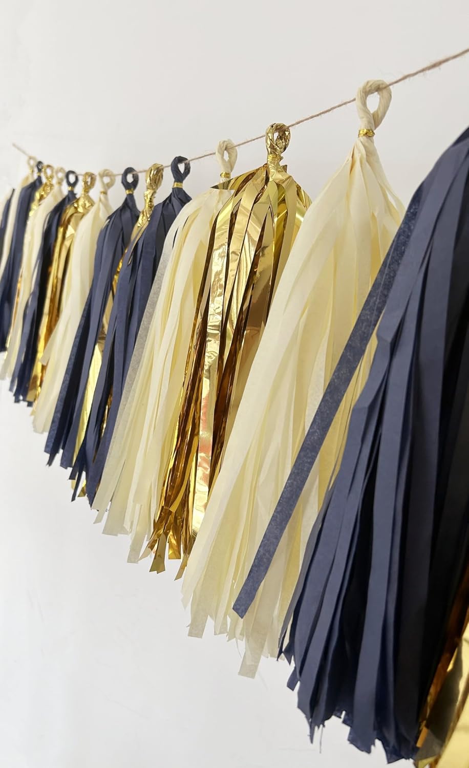 15PCS Navy Blue Gold Mylar Tassel Garland DIY Kit