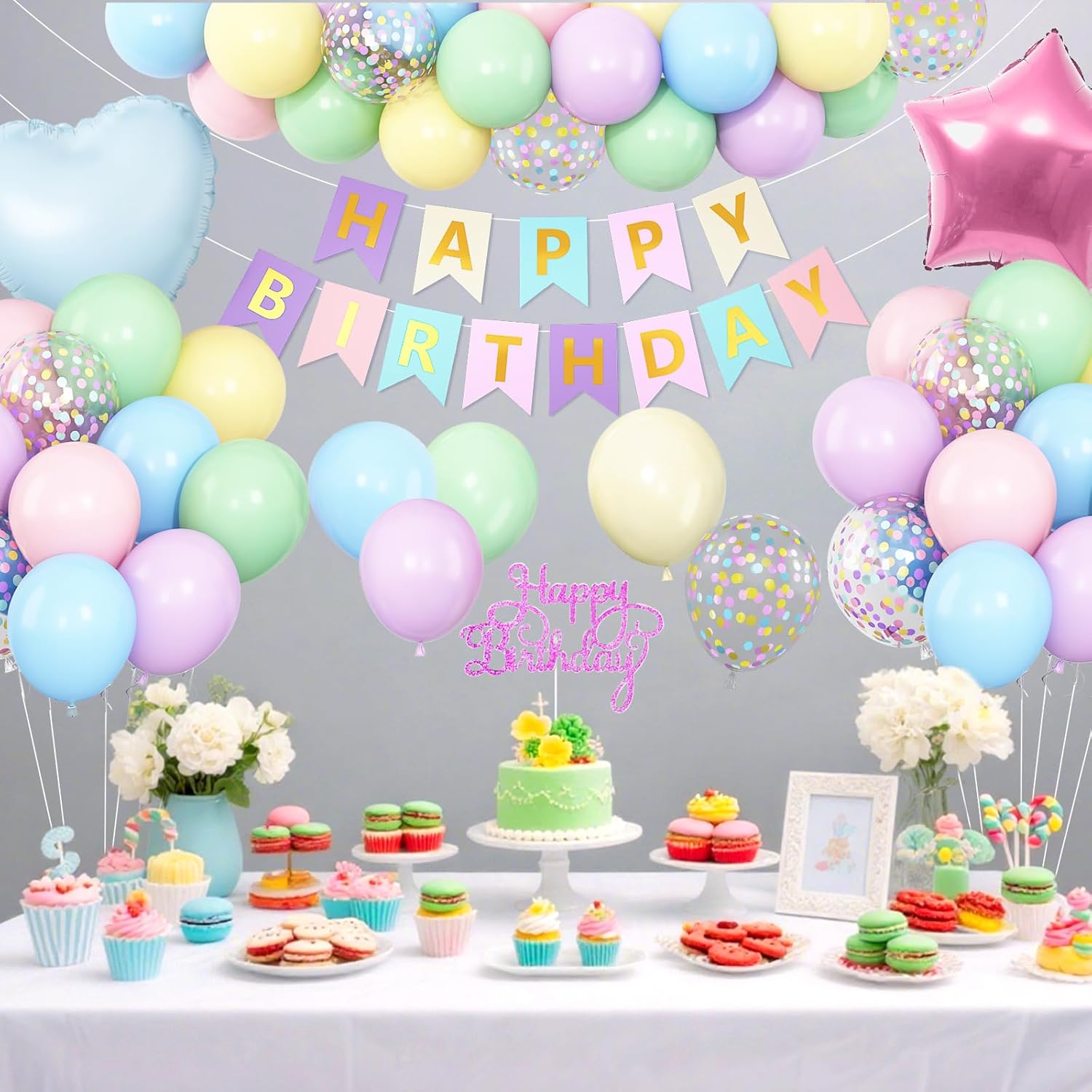 Vibzox Pastel Birthday Balloons Decor Set