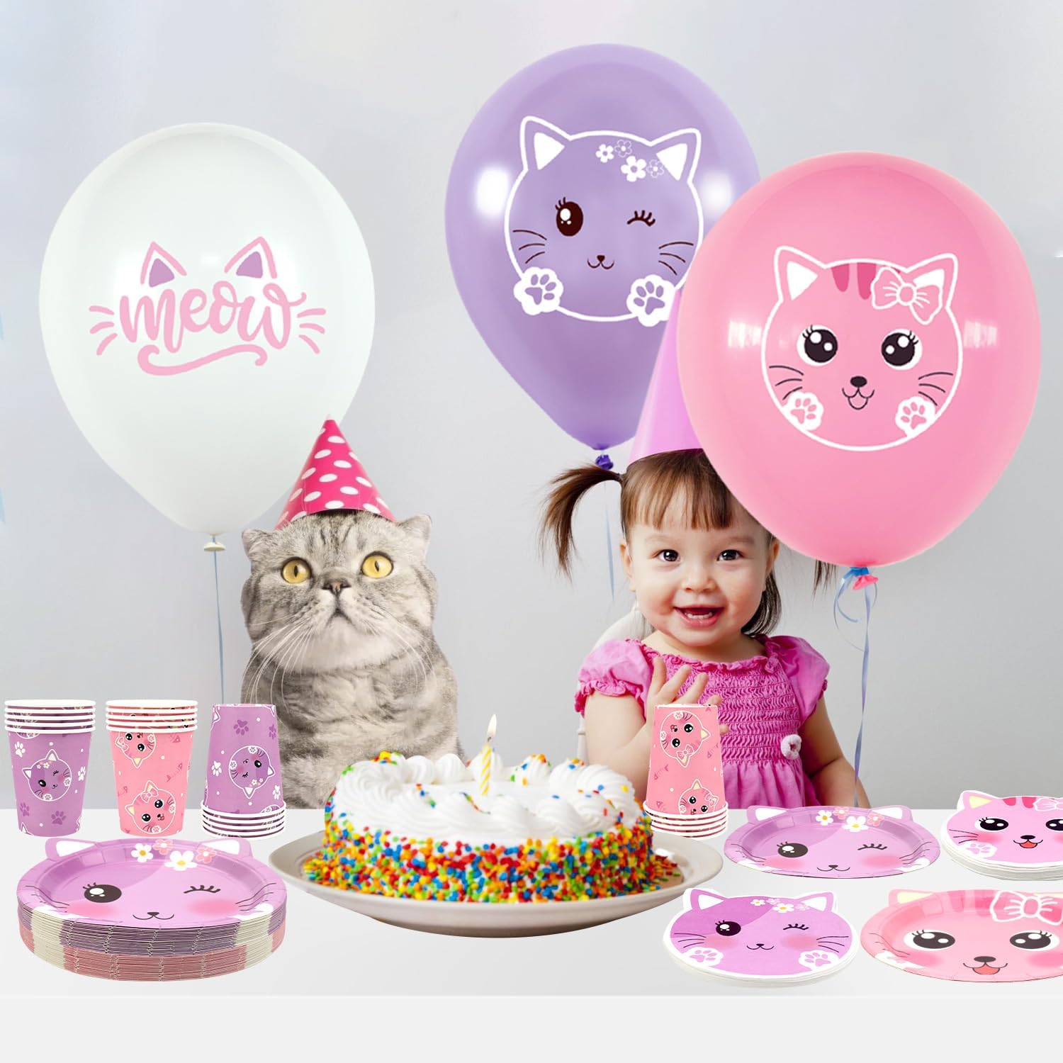 Cat Birthday Party Supplies Set 20 Piece Tableware for Kids