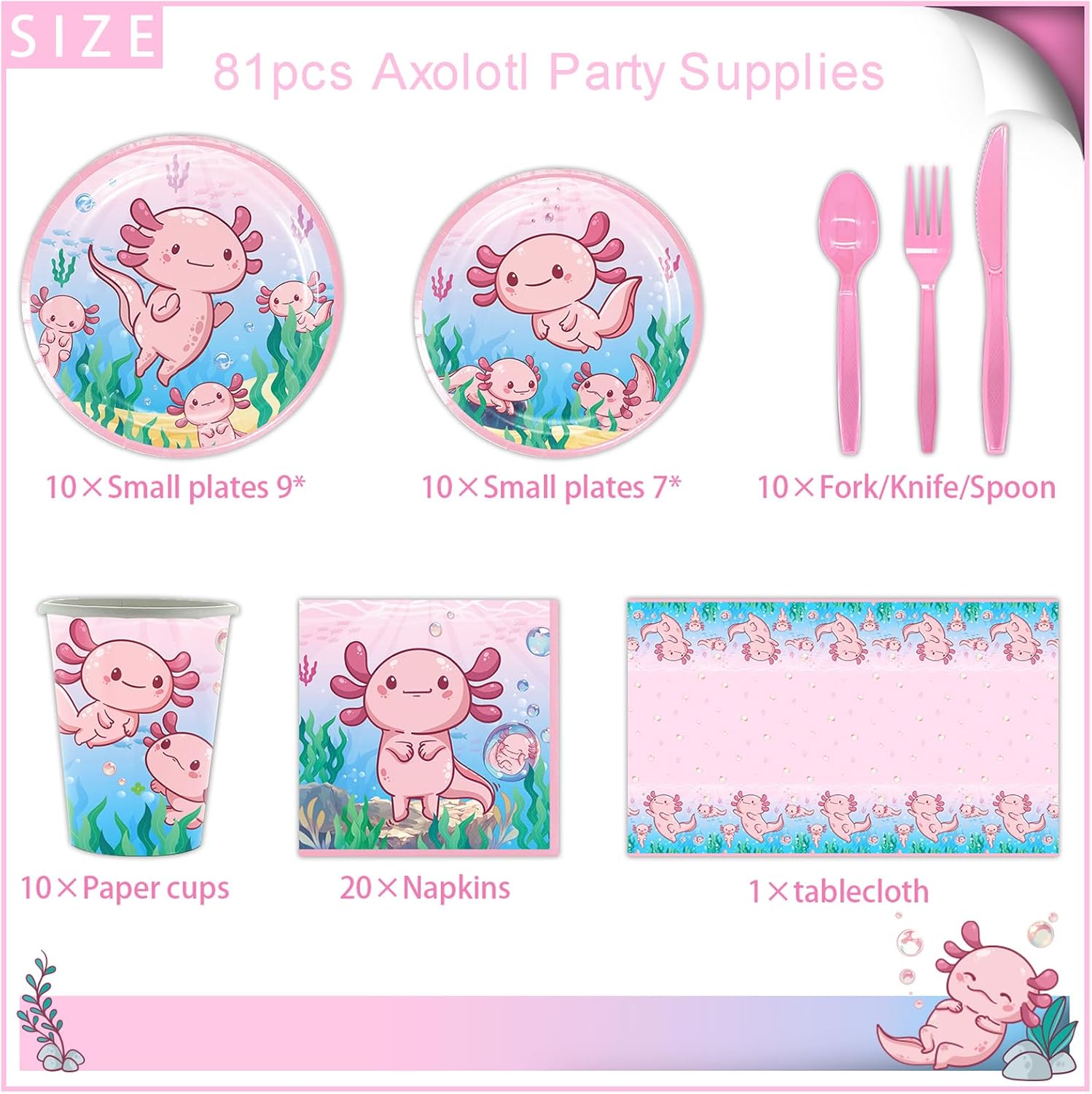 81 Pcs Axolotl Birthday Party Supplies Set