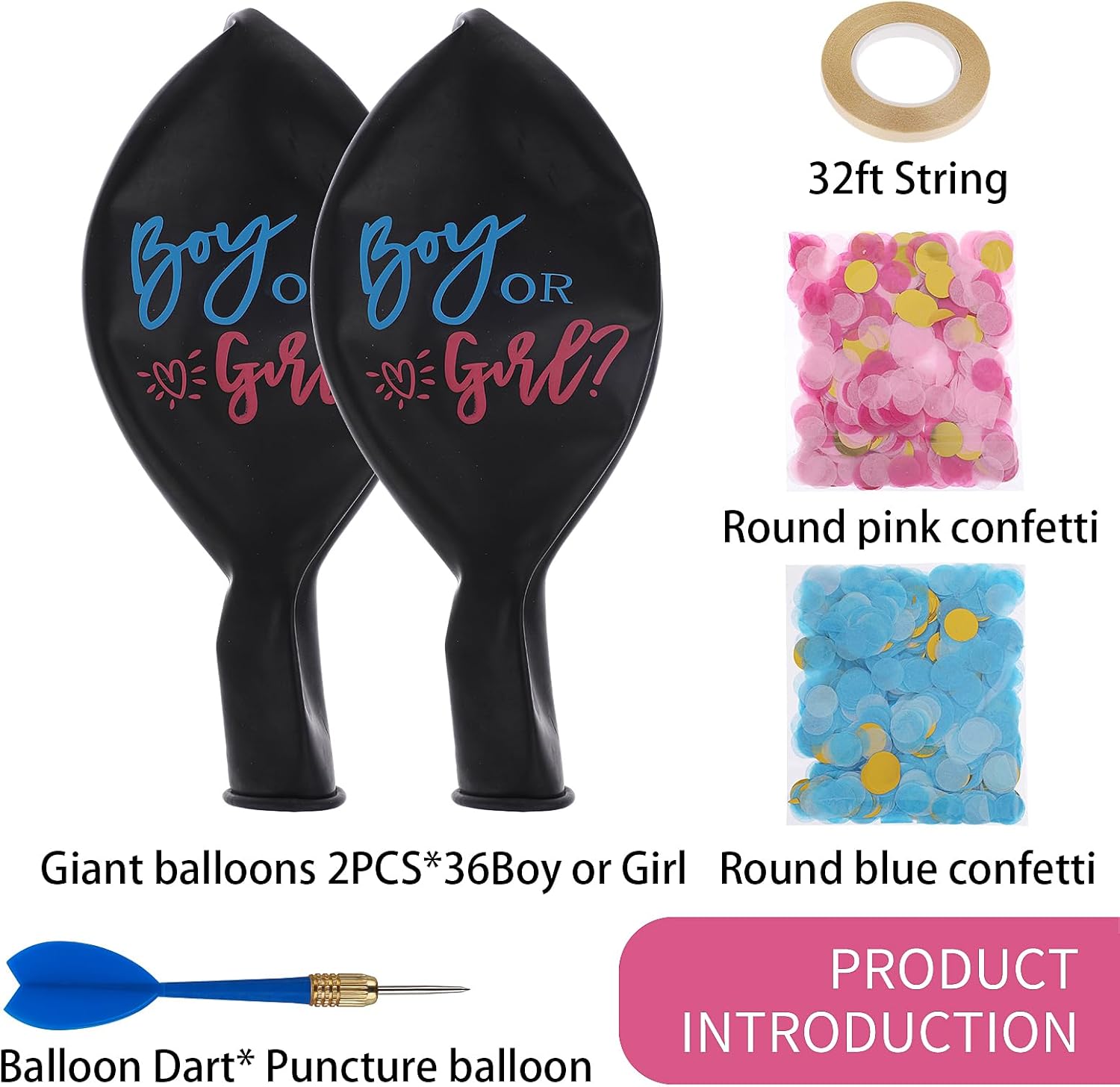 2pcs Gender Reveal Balloons with Pink Blue Confetti
