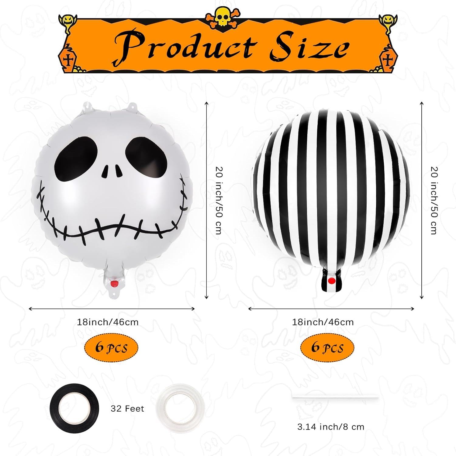 12 Pcs Halloween Balloons Skull Foil Balloons