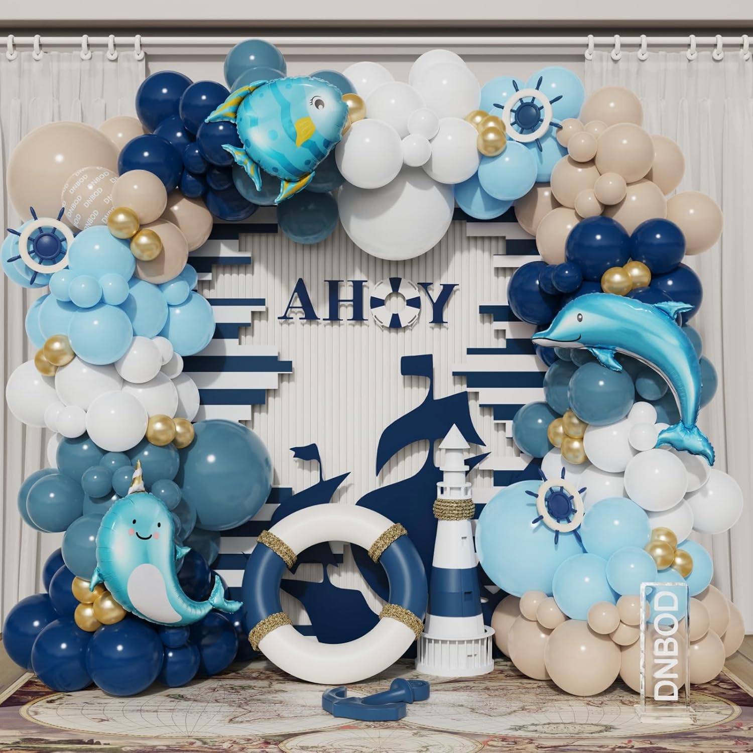 Nautical Balloon Arch Kit with Ocean Animals Decor