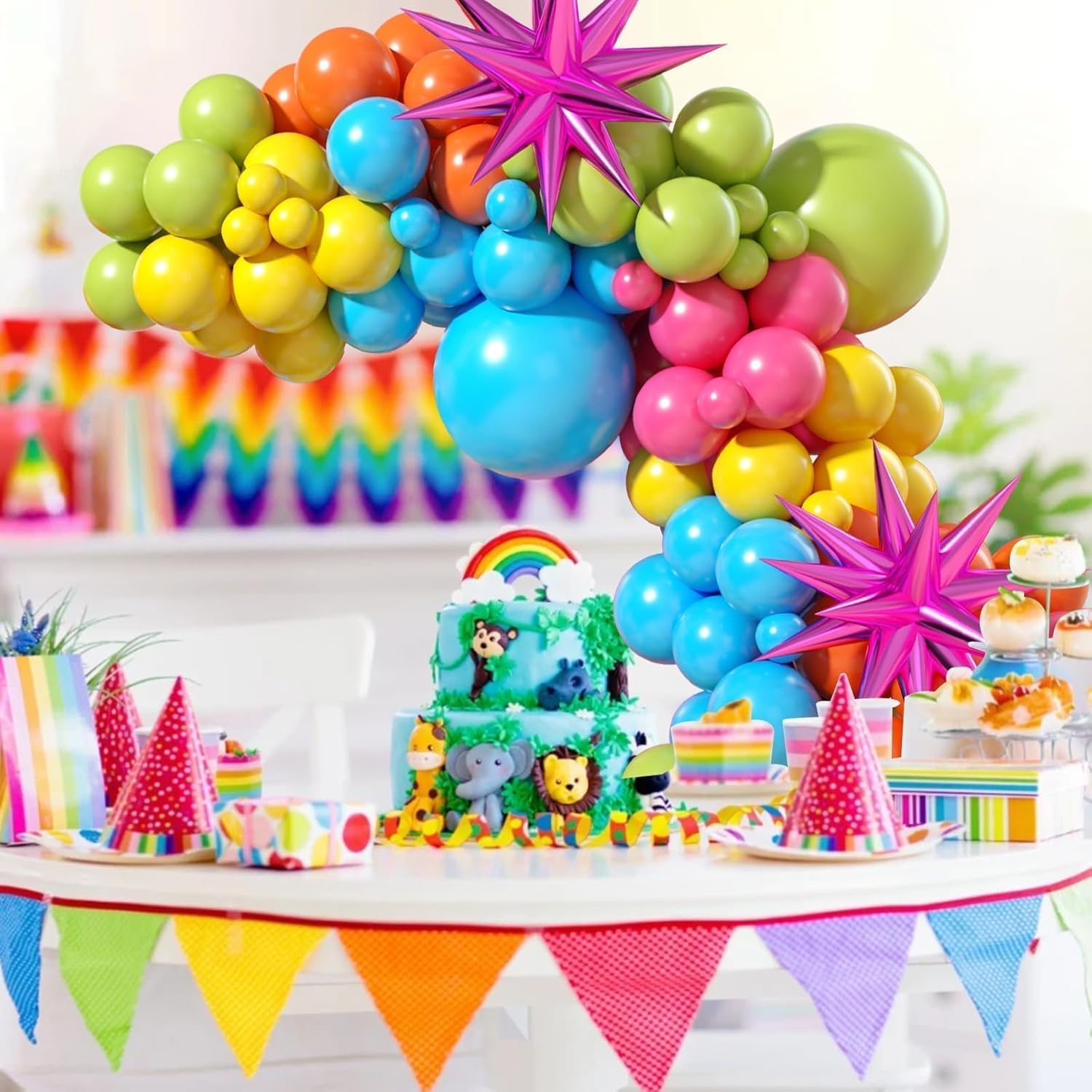 Rainbow Balloon Arch with 22in Star Foil Balloons